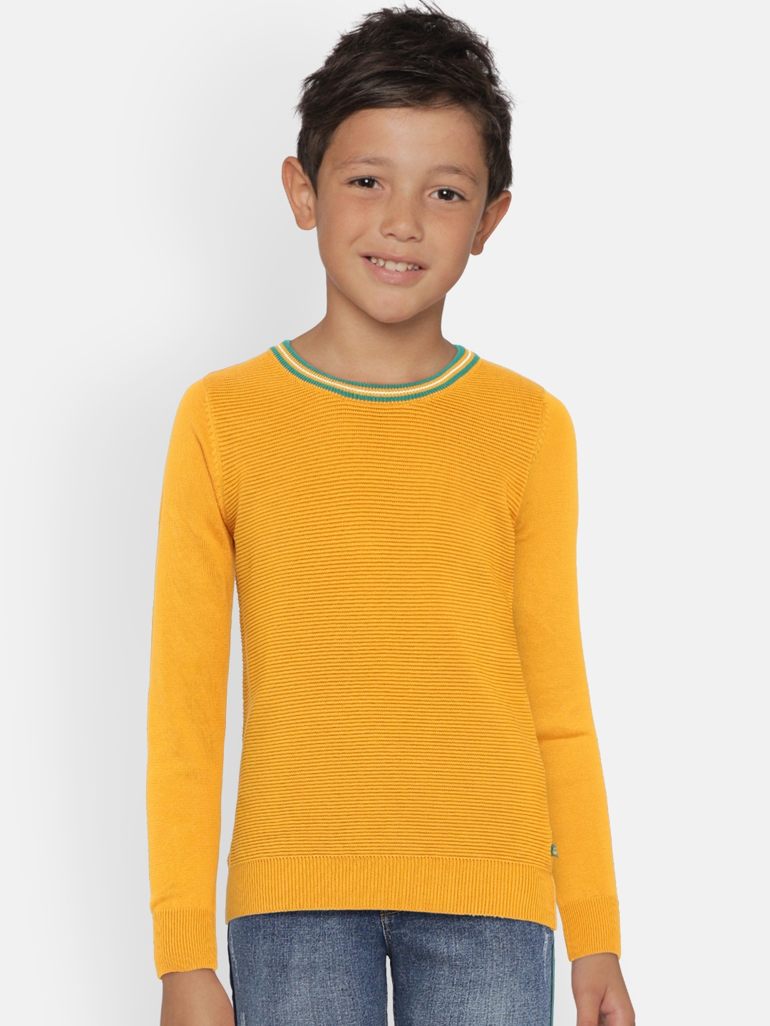United Colors of Benetton Boys Mustard Solid Sweater