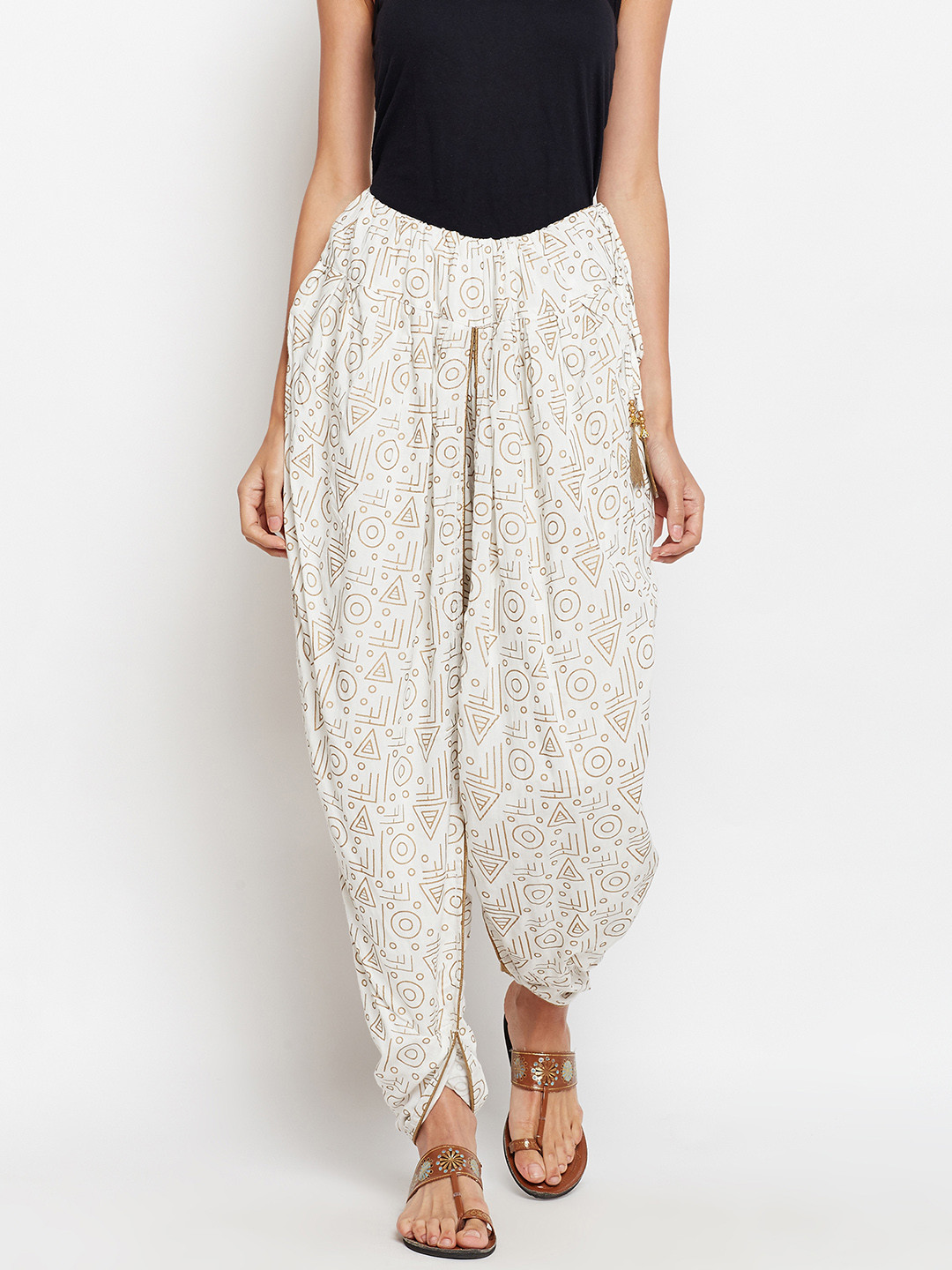 Studiorasa Women Off-White & Brown Printed Dhoti Pants