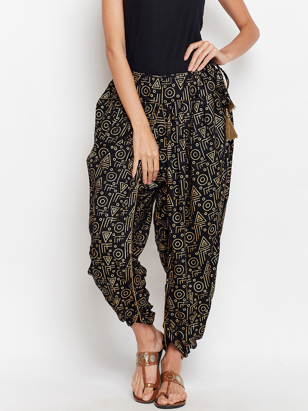 Studiorasa Women Black & Beige Printed Dhoti Pants
