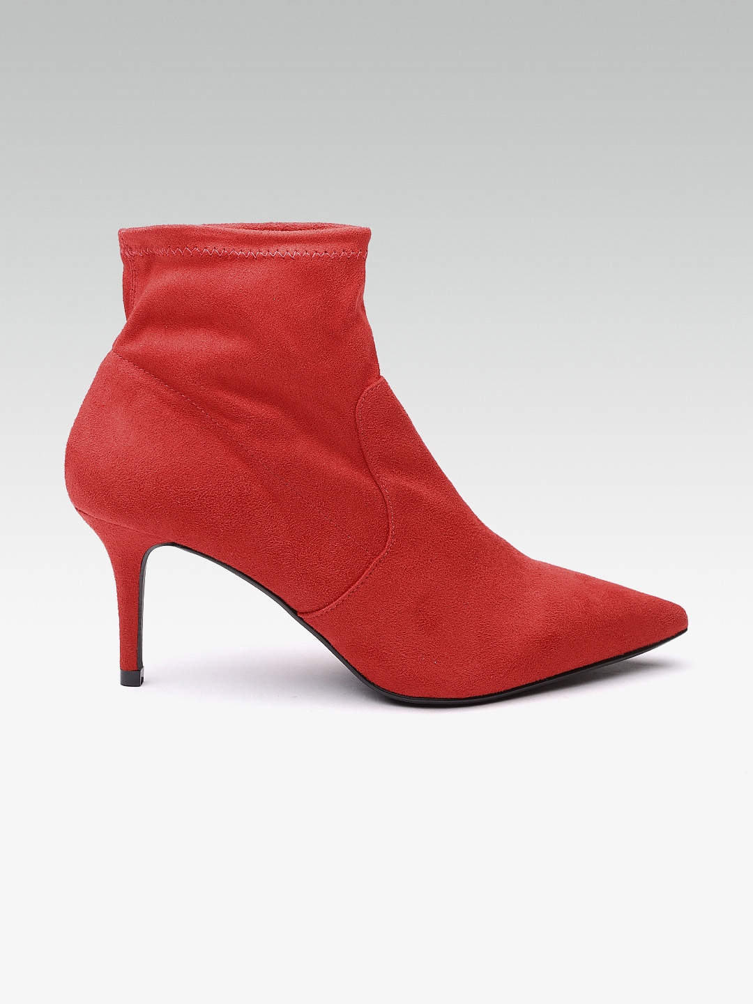 Red Solid Mid Top Heeled Boots - Heels 
