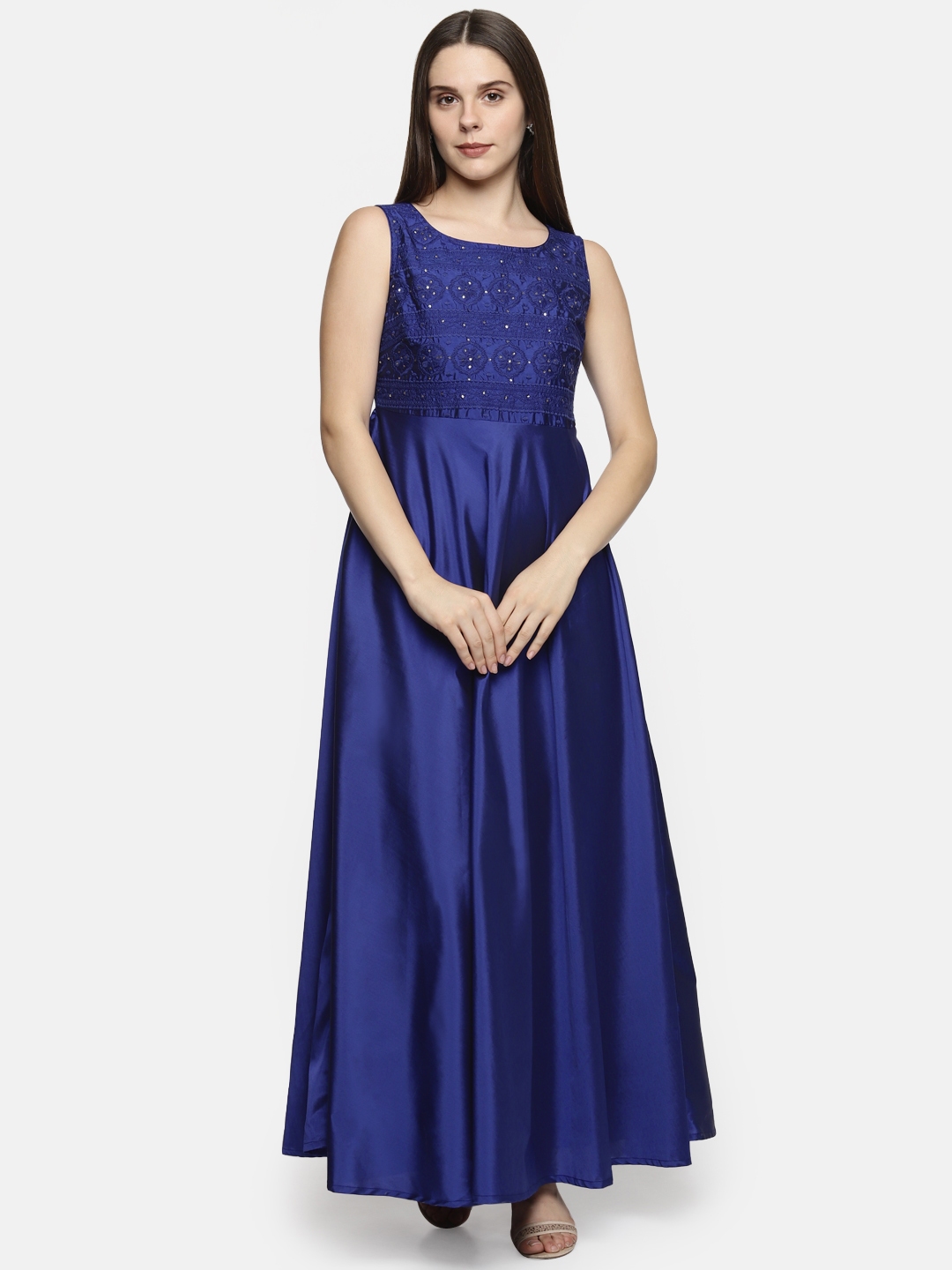 Buy TRISHAA BY PANTALOONS Women Blue Embellished Fit And Flare Dress -  Dresses for Women 7204180