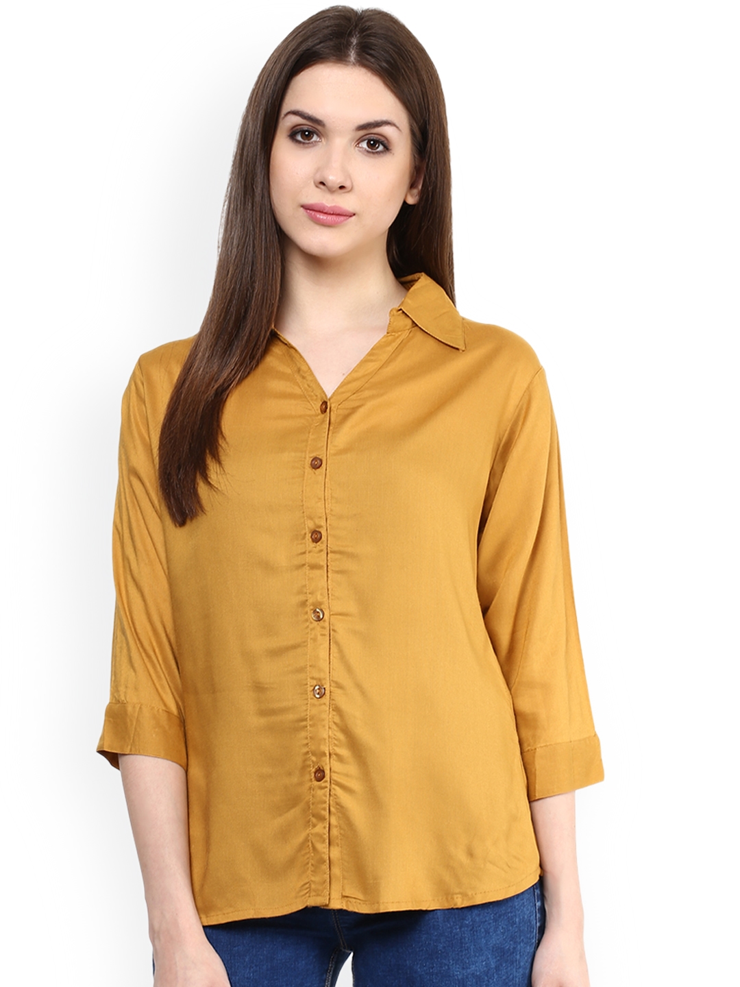 Mayra Women Yellow Regular Fit Solid Casual Shirt