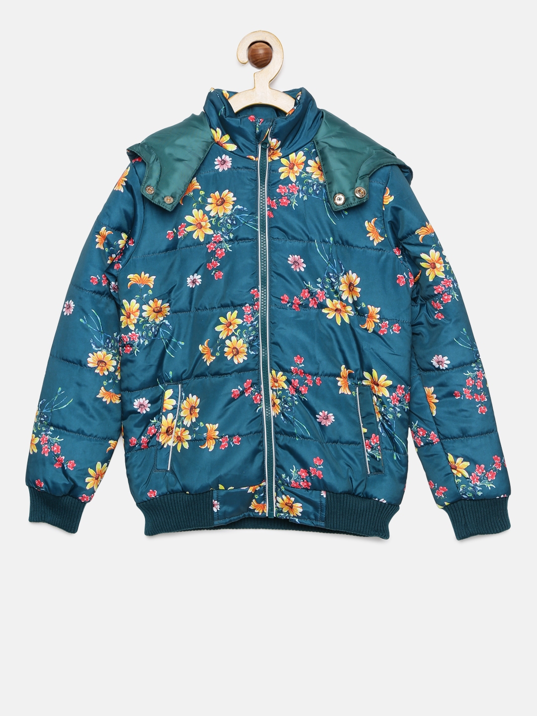 Buy Fame Forever By Lifestyle Girls Green Floral Printed Puffer