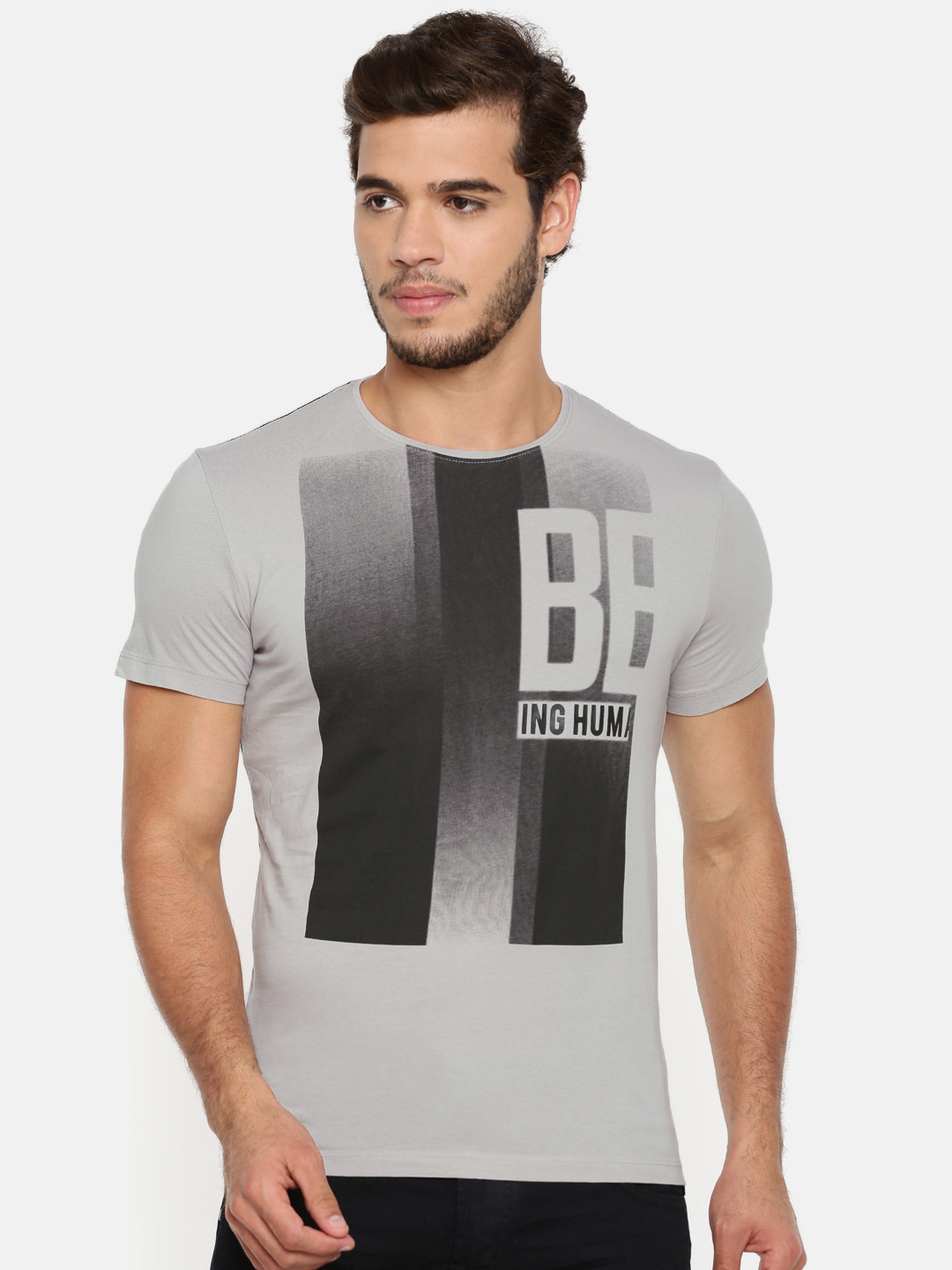 Being Human Men Grey Printed Round Neck 