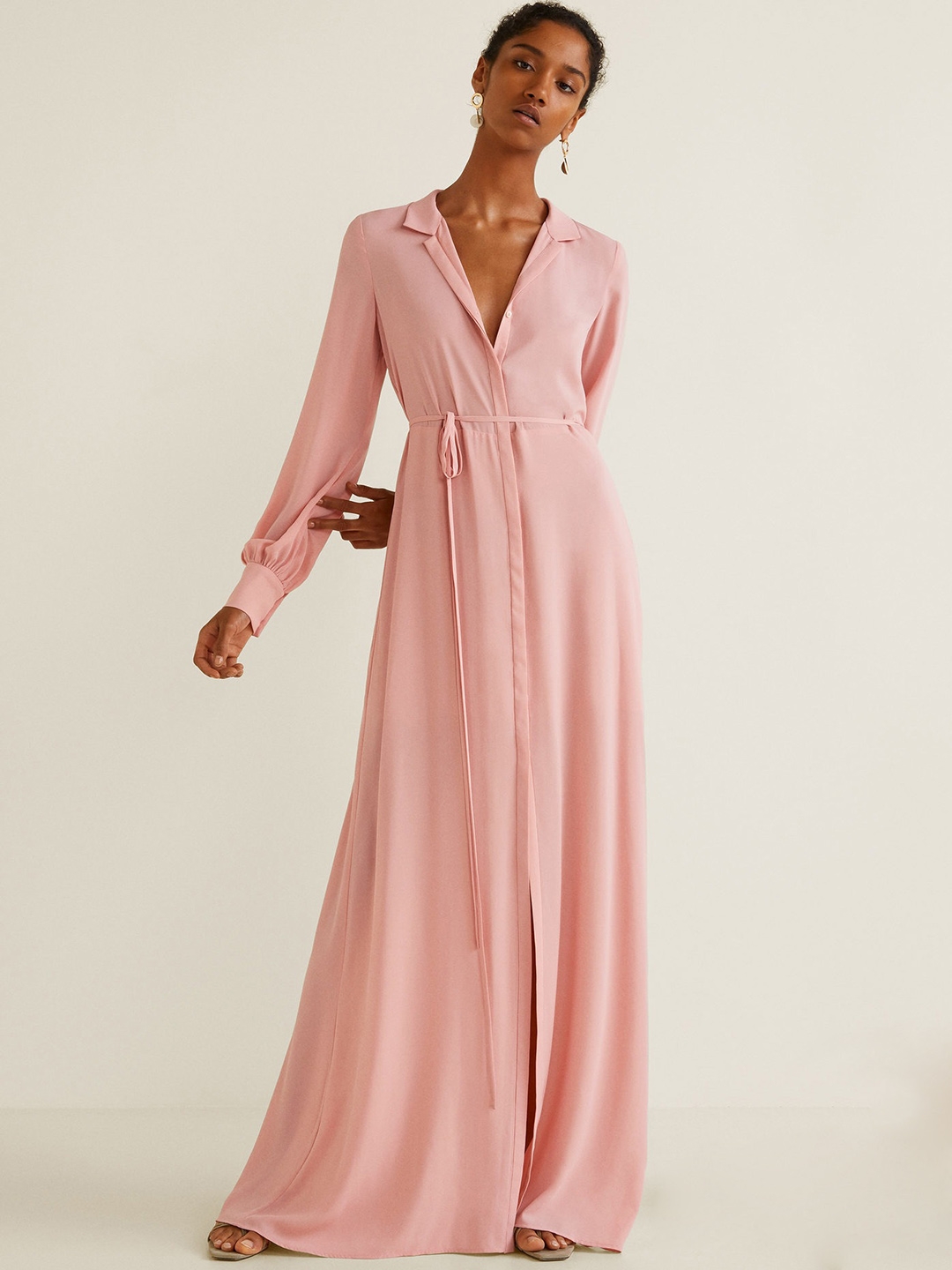 Buy MANGO Women Pink Solid Maxi Dress ...