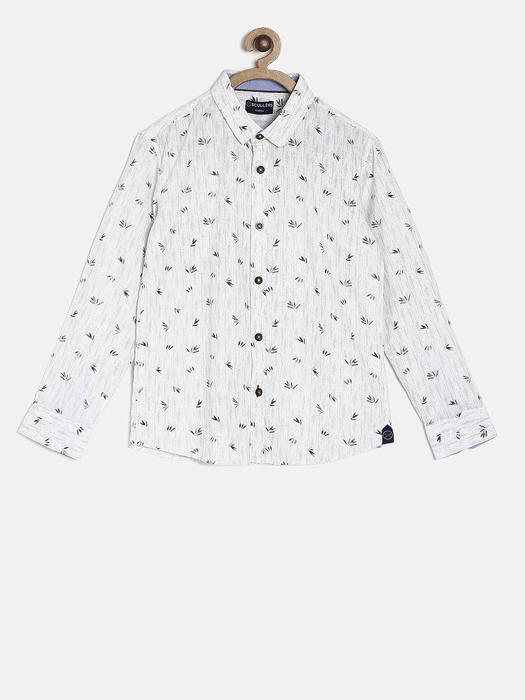 SCULLERS Boys White & Black Regular Fit Printed Casual Shirt