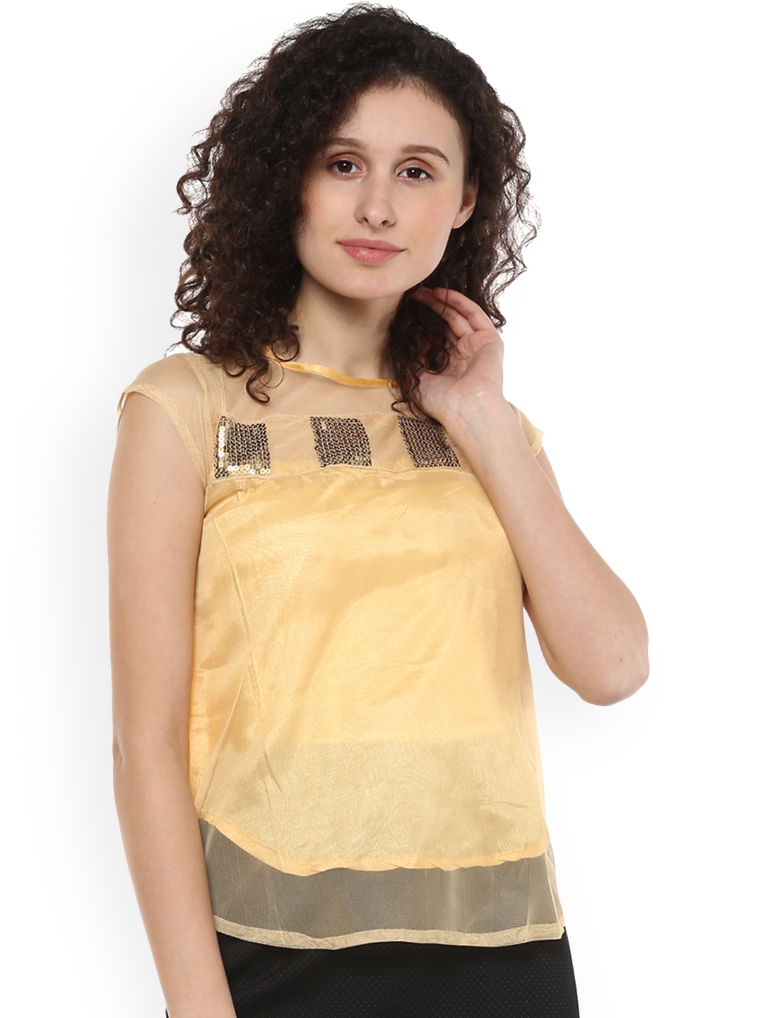 Mayra Women Beige Self Design Top