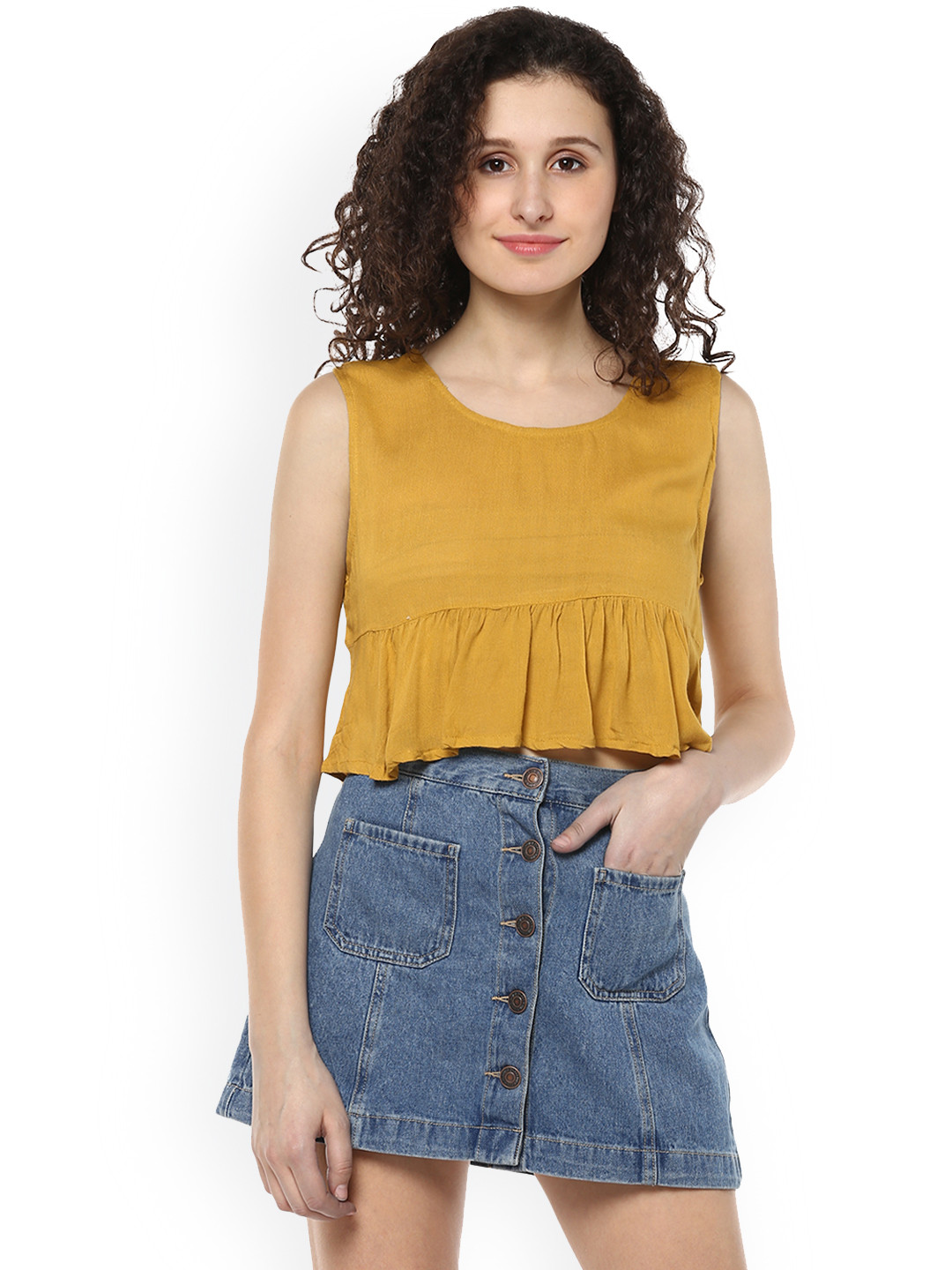 Mayra Women Mustard Solid Peplum Top