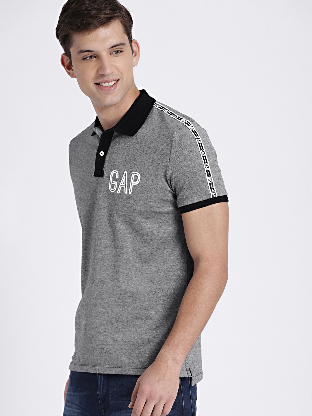 Buy Gap Men Grey Polo Solid T Shirt With Tape Detail Tshirts For