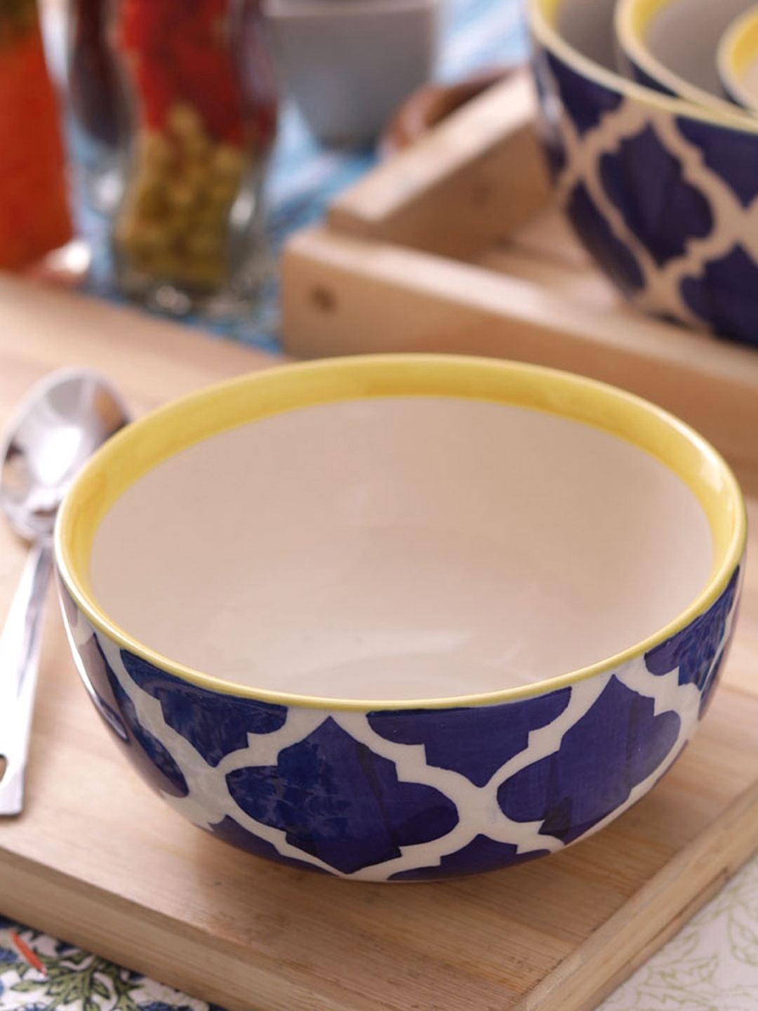 VarEesha Blue Hand Painted Ceramic 7 Inch Mixing   Serving Bowl