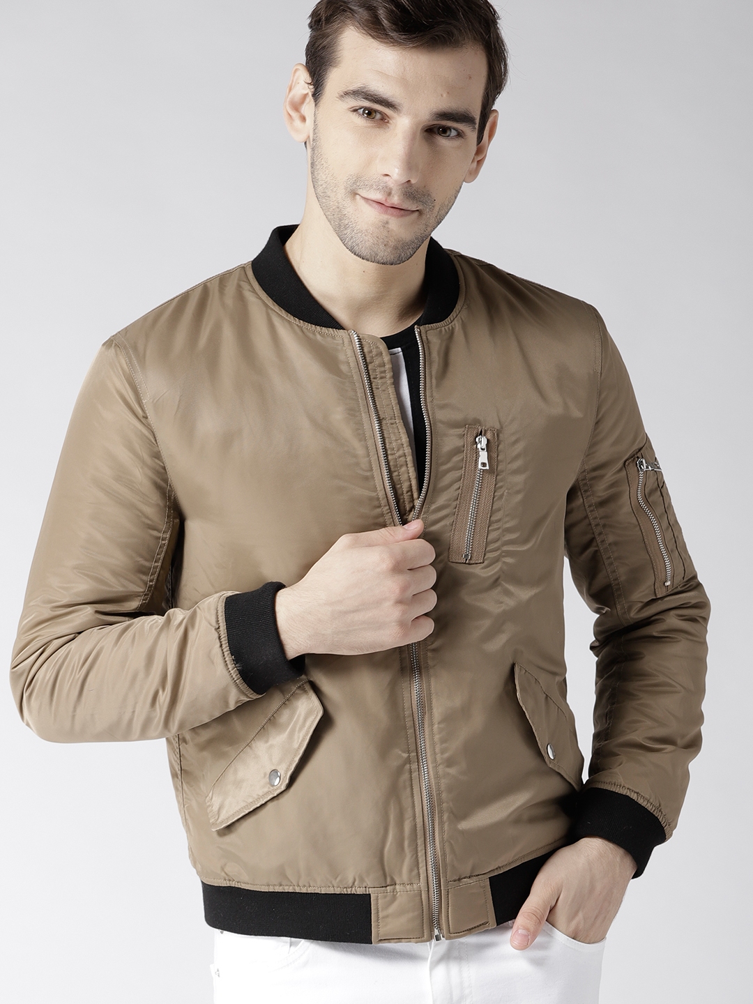 FOREVER 21 Men Khaki Solid Bomber Jacket