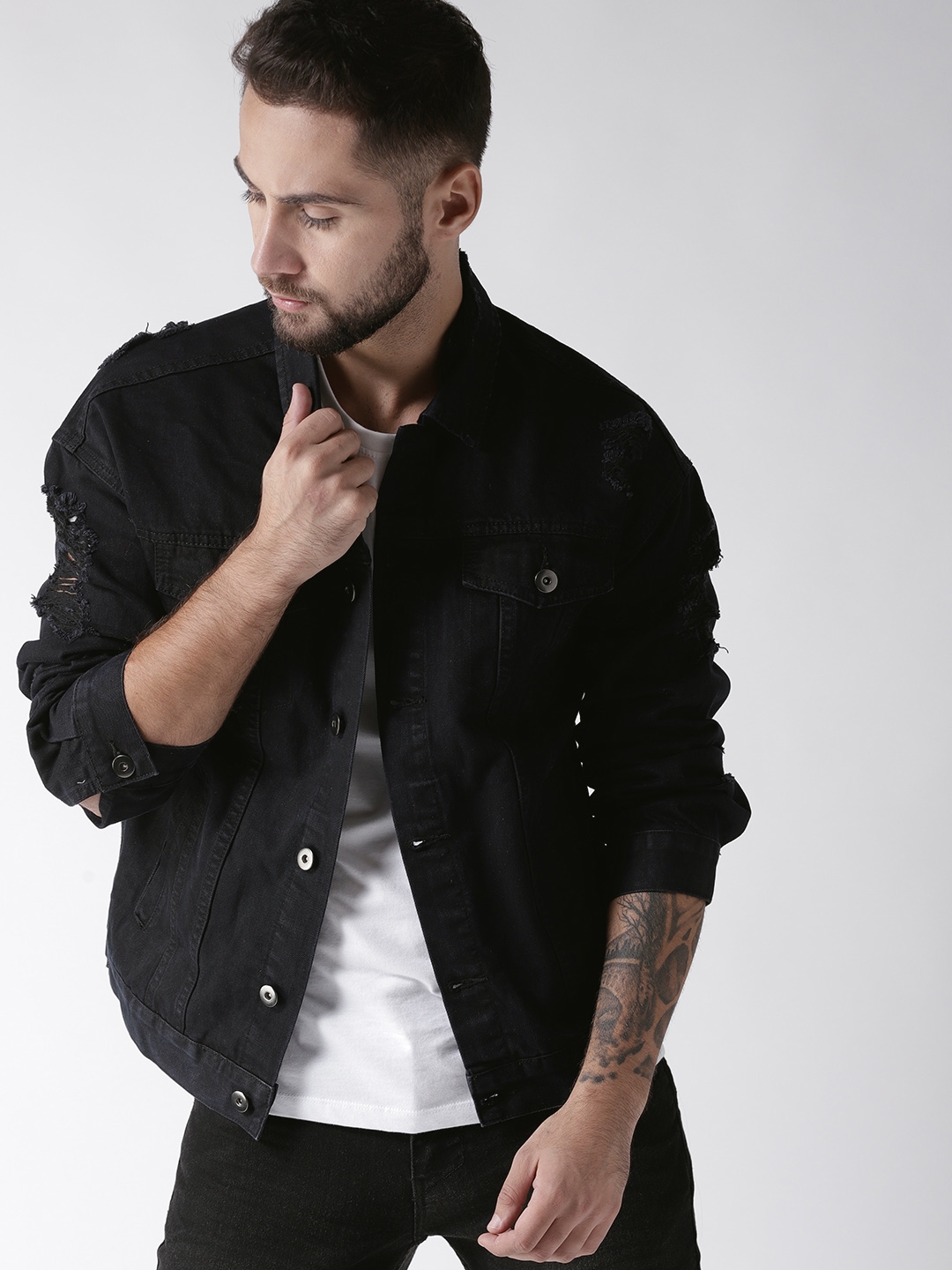 Buy online Black Ripped Denim Jacket from Jackets for Men by Blue Saint for  1839 at 20 off  2023 Limeroadcom
