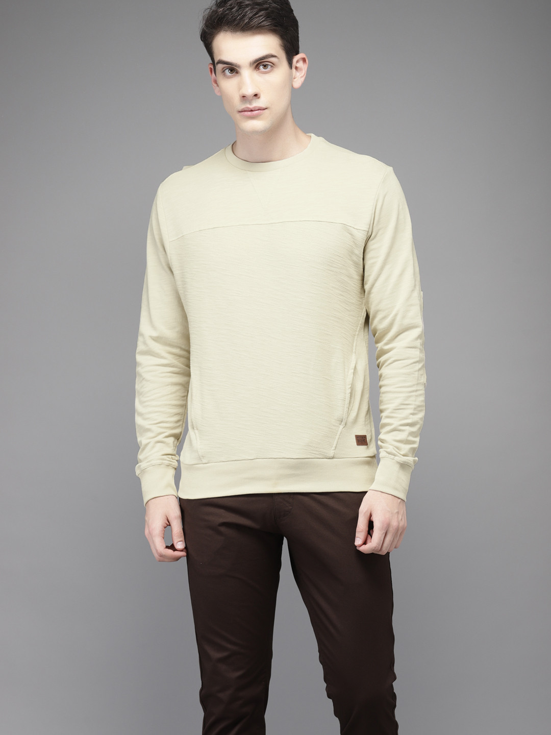 Buy Flying Machine Men Cream Coloured Solid Sweatshirt - Sweatshirts for  Men 7231440 | Myntra