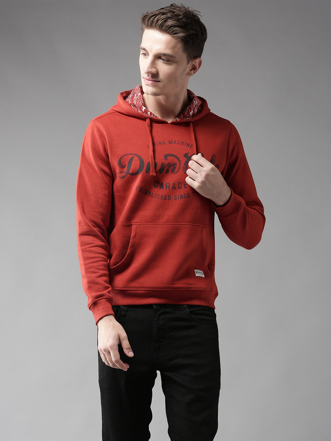 Buy Flying Machine Men Rust Red Printed Hooded Sweatshirt - Sweatshirts for  Men 7231447 | Myntra