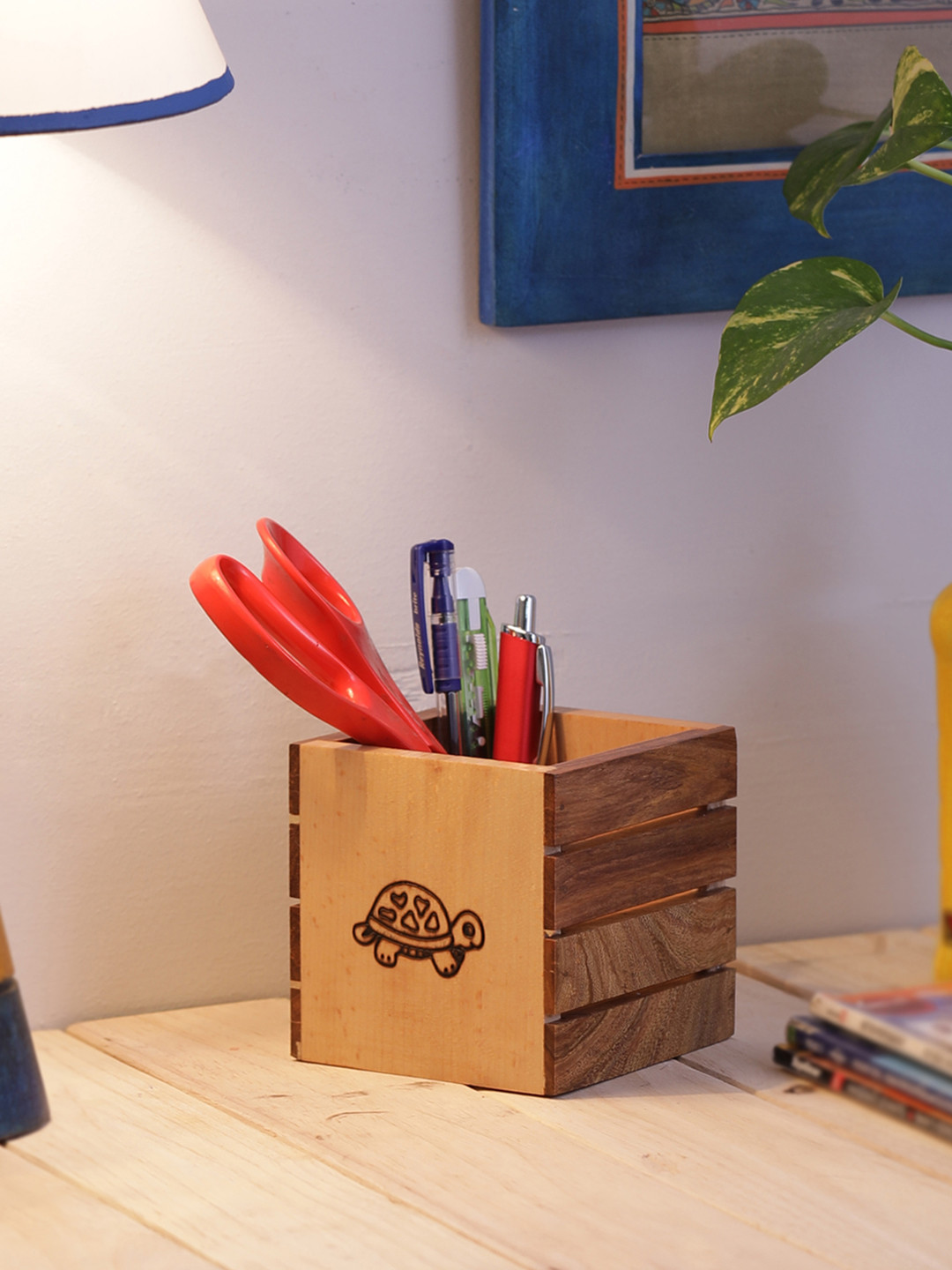VarEesha Wooden Pen Holder & Desk Organiser
