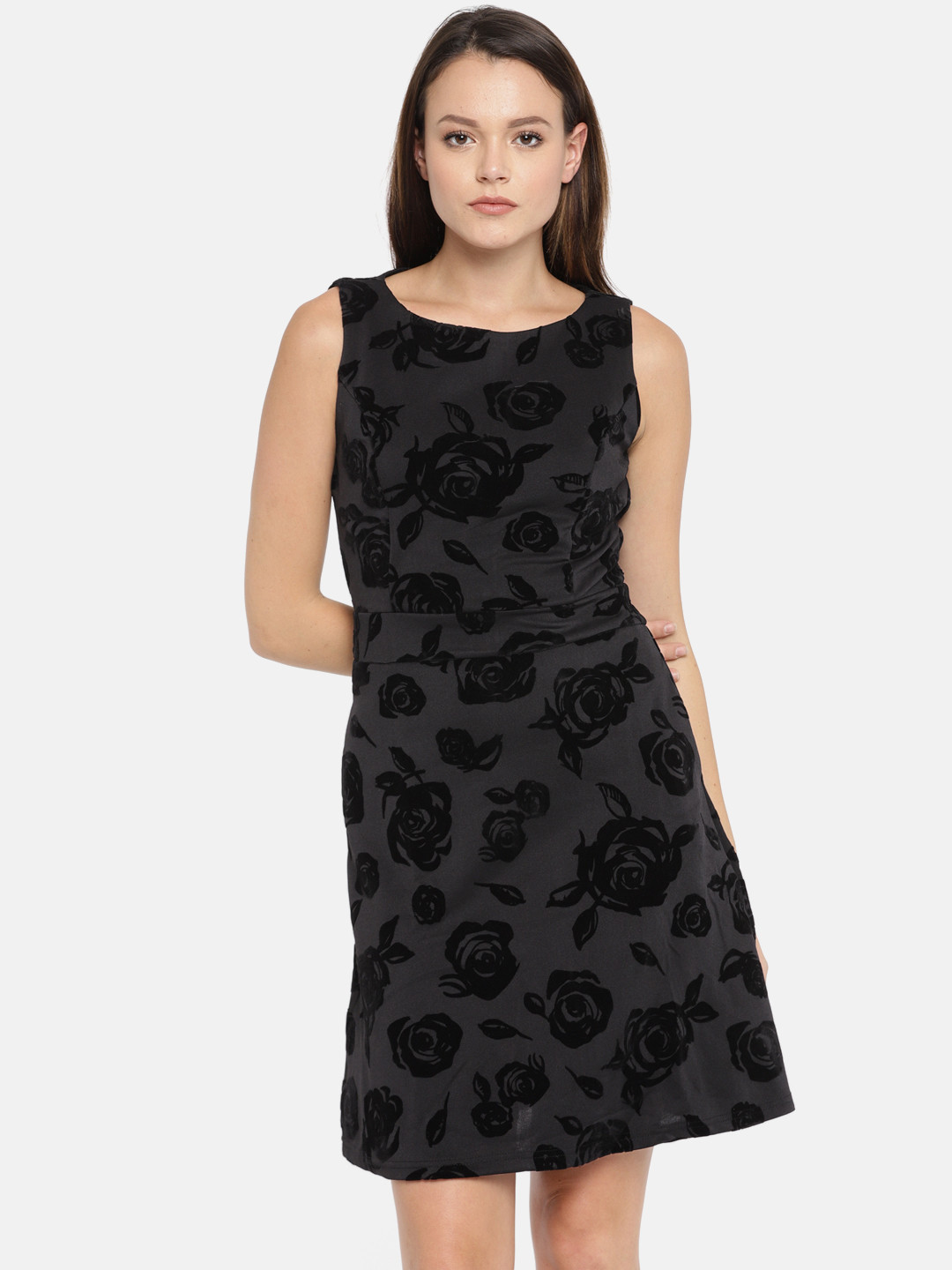 Deal Jeans Women Black Printed A-Line Dress