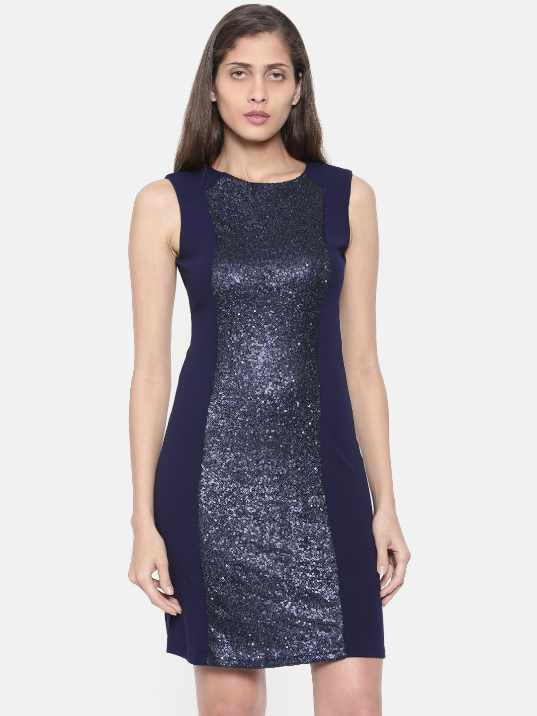 Deal Jeans Women Navy Blue Embellished Sheath Dress