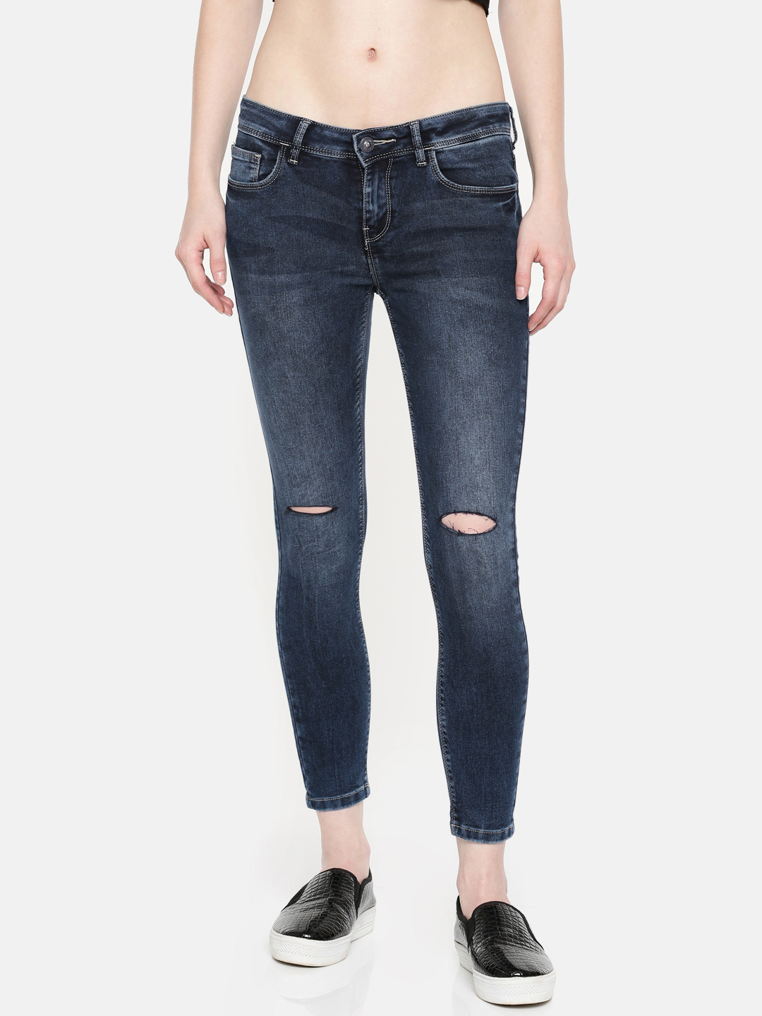 Jealous 21 Women Blue Super Skinny Fit Mid-Rise Slash Knee Stretchable Jeans