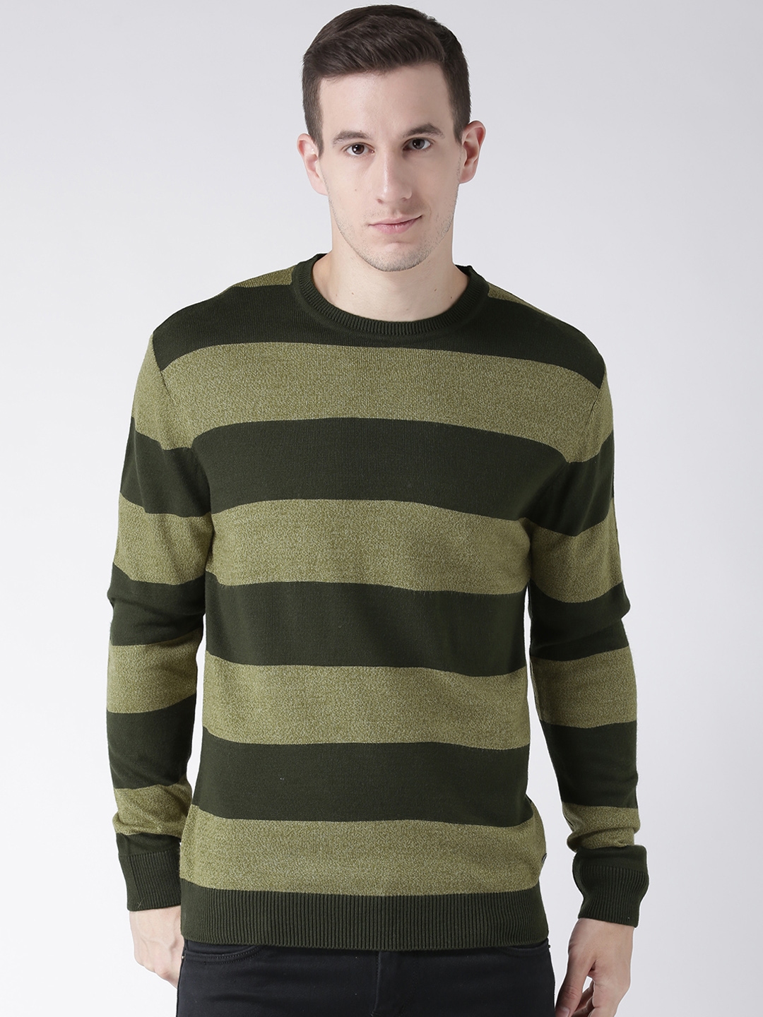 Club York Men Green Striped Pullover