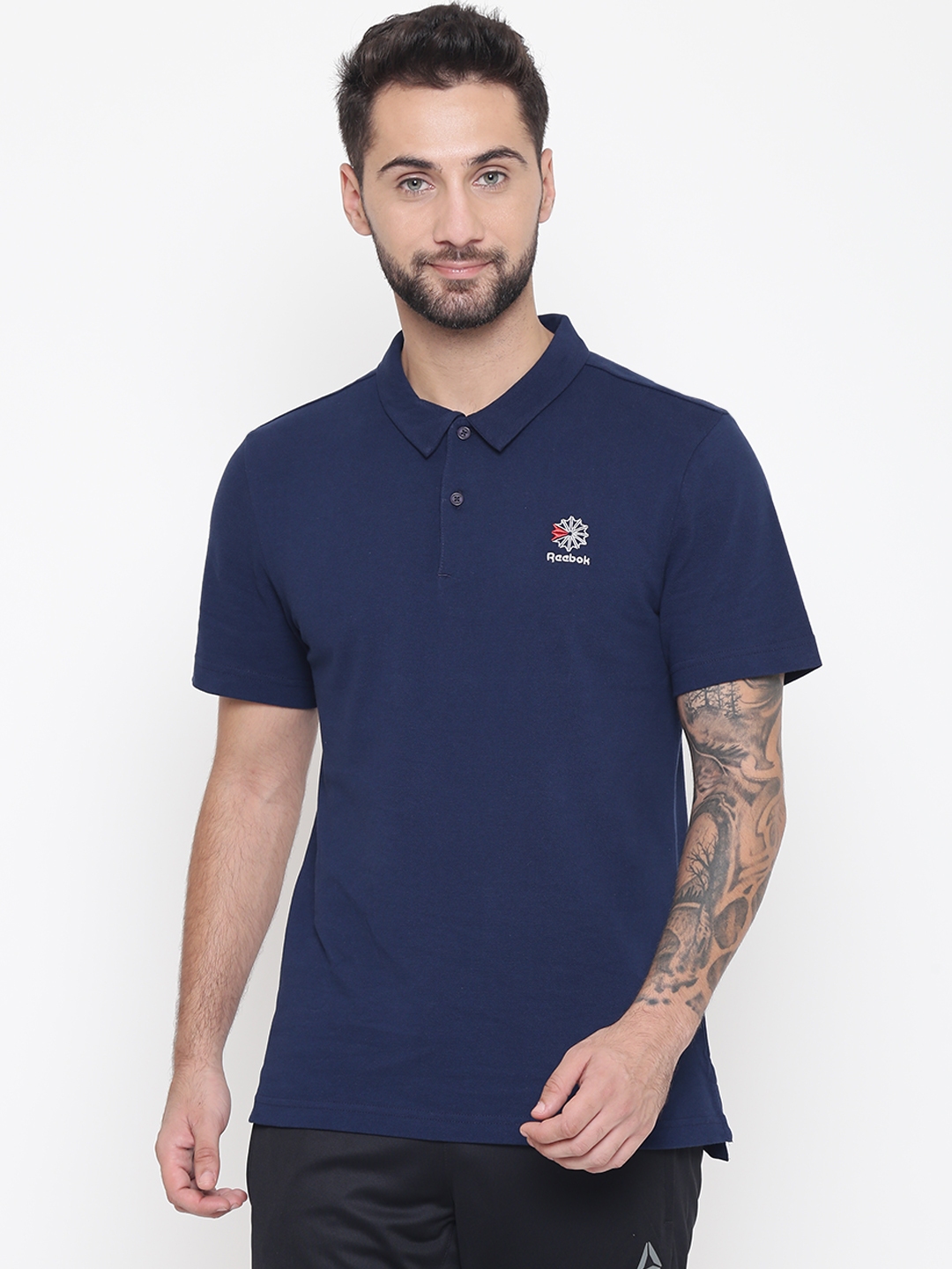 Buy Reebok Classic Men Navy Blue AC Foundation Polo Collar Pure Cotton T  Shirt - Tshirts for Men 7244601 | Myntra