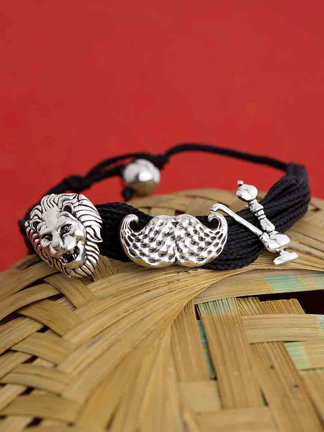 Dare by Voylla Silver-Toned Fabric Rhodium-Plated Antique Charm Bracelet