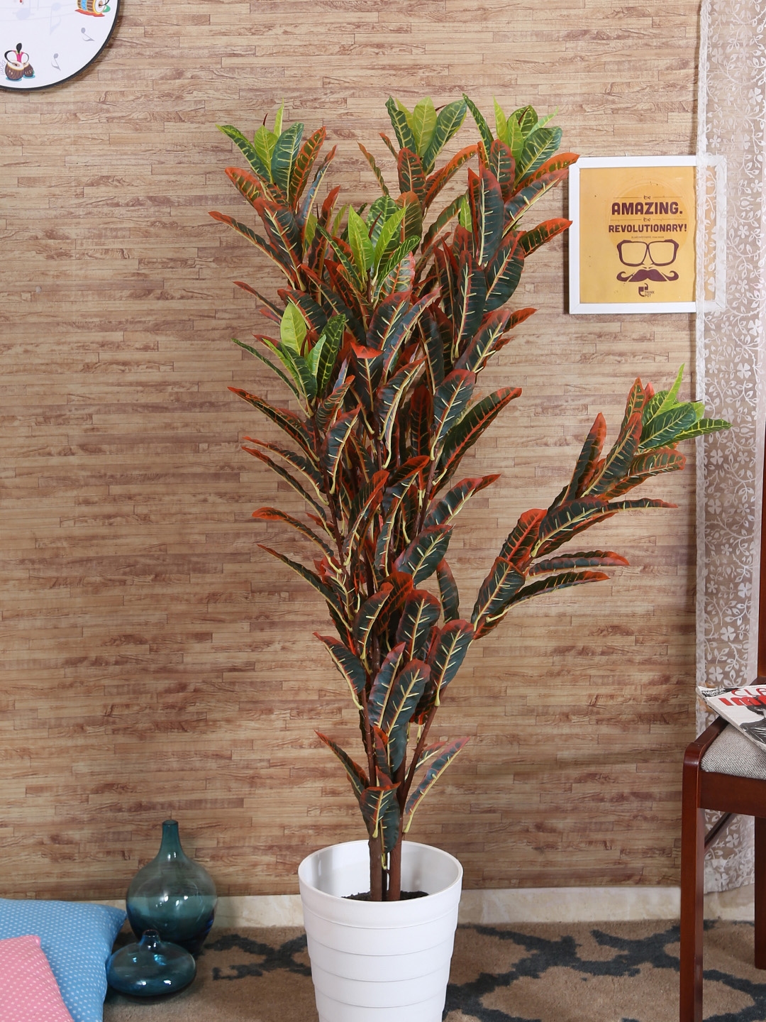 Buy Fourwalls Green Decorative Artificial Croton Floor Plant