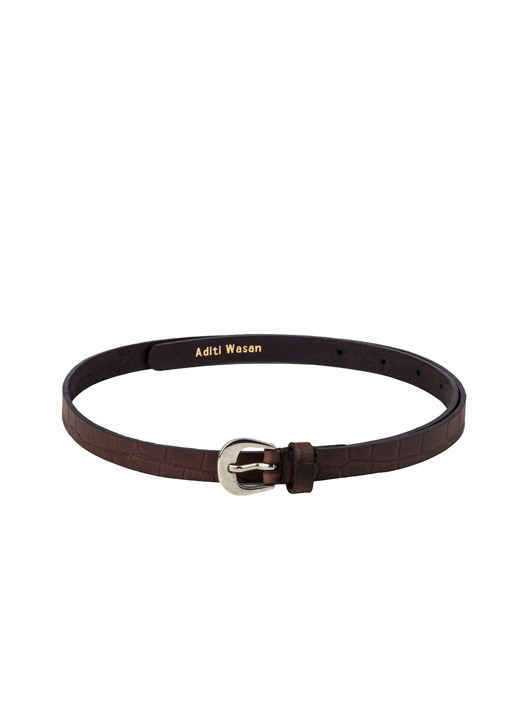 Aditi Wasan Women Coffee Brown Croc Texture Leather Belt
