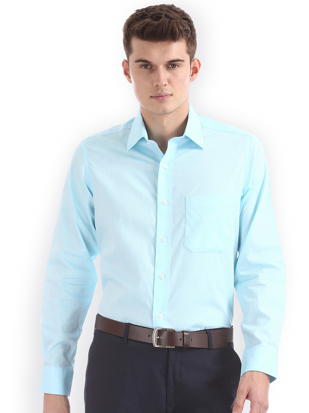 Arrow Men Blue Self Design Formal Shirts