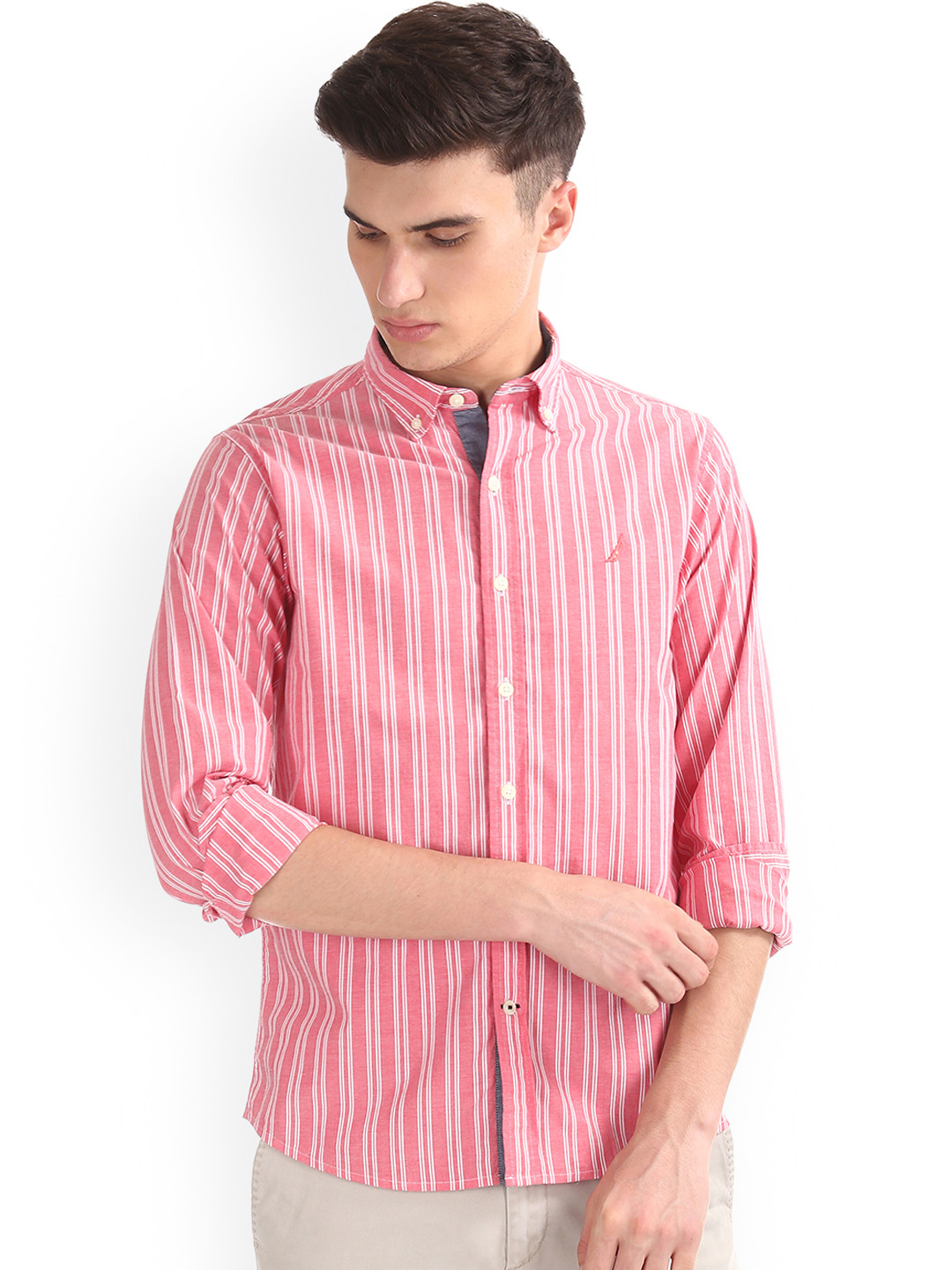 Buy Nautica Men Pink \u0026 White Striped 