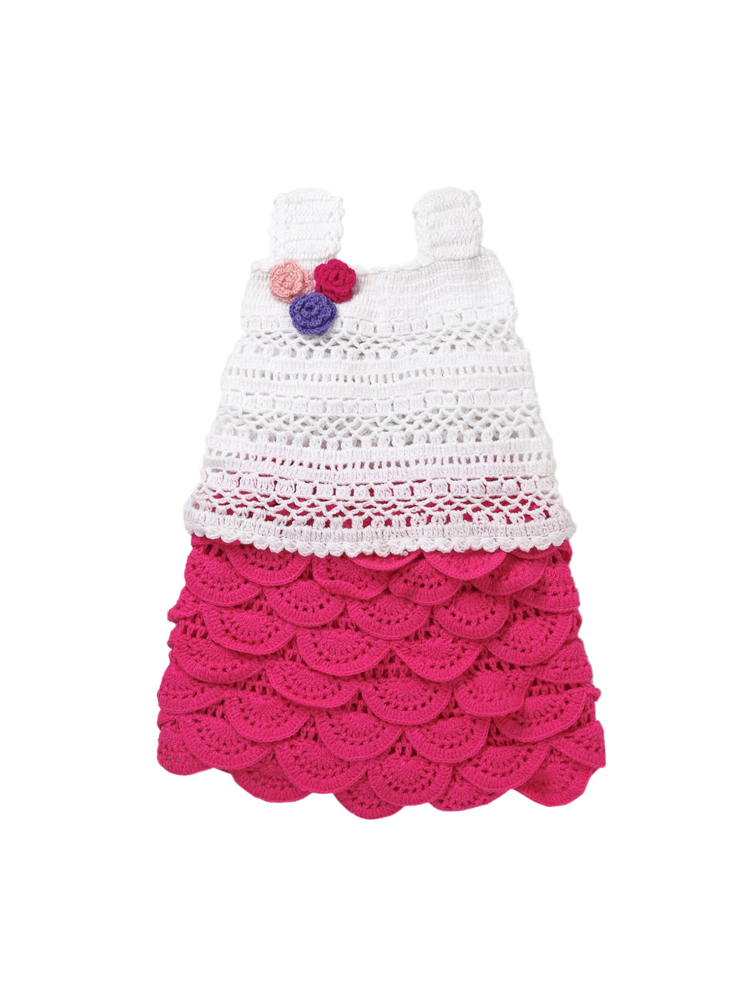 CHUTPUT Girls Pink & White Self Design A-Line Wollen Dress