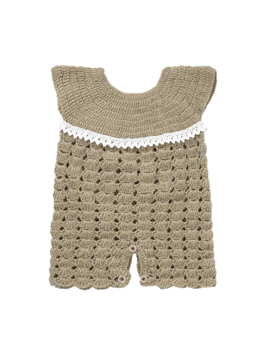 CHUTPUT Girls Beige Knitted Romper