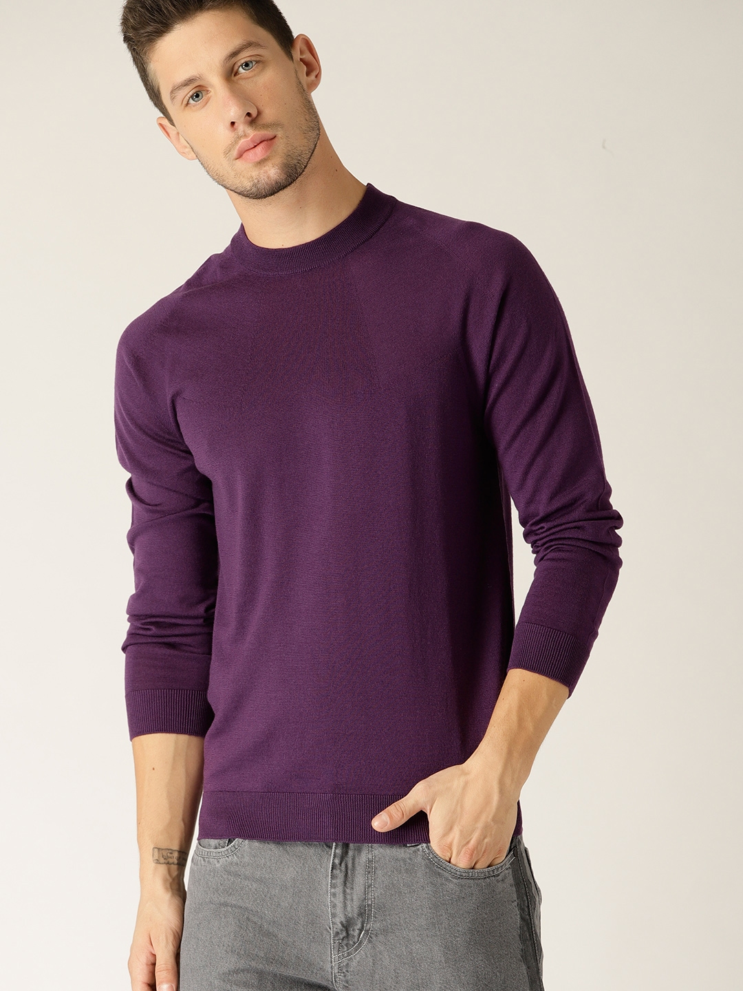 United Colors of Benetton Men Purple Solid Pullover