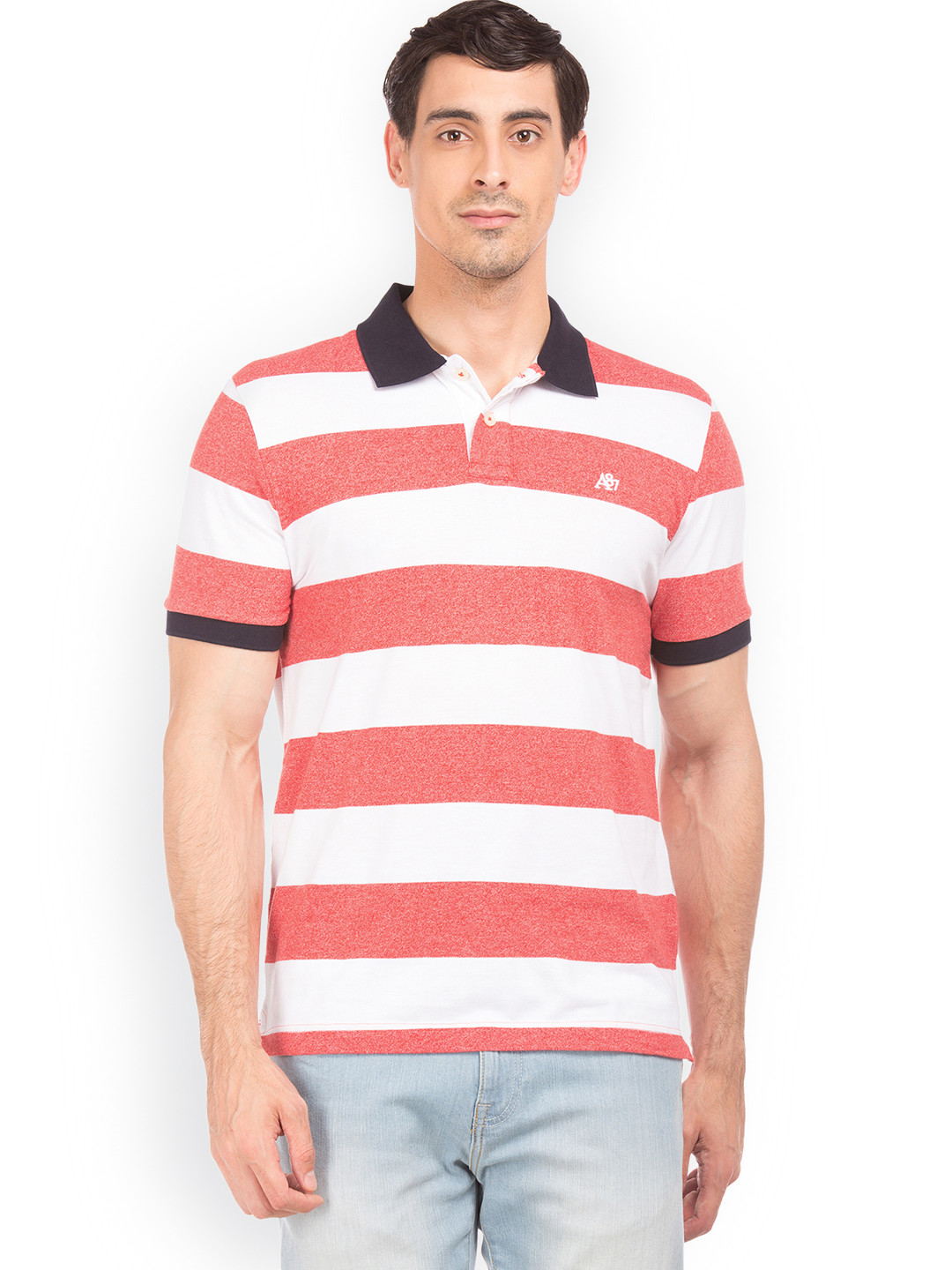 Aeropostale Men Red & White Colourblocked Polo Collar T-shirt