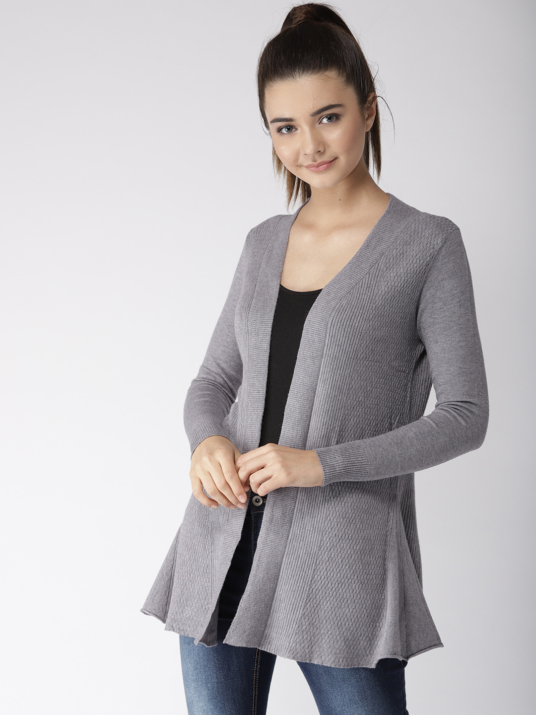 Buy Fort Collins Women Grey Self Design Front Open Cardigan - Sweaters for  Women 7260905 | Myntra