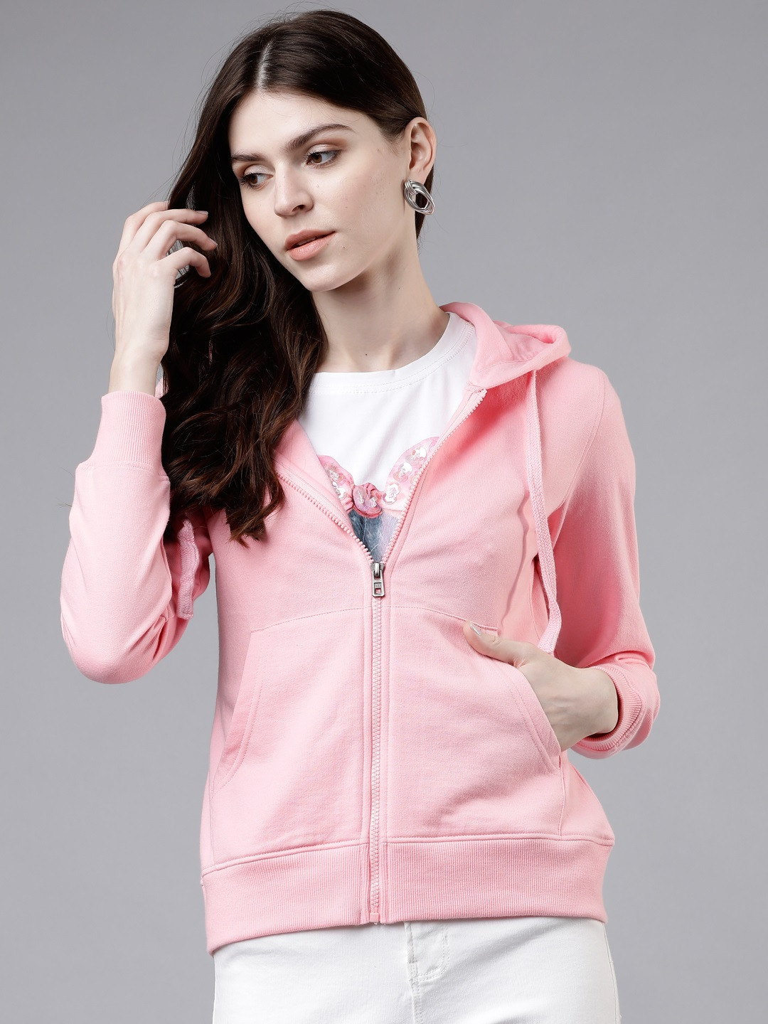 Buy Tokyo Talkies Women Pink Solid Hooded Sweatshirt - Sweatshirts for  Women 7264270 | Myntra