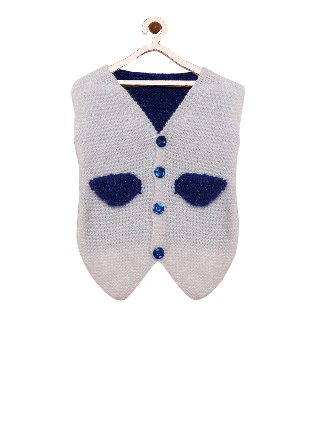 CHUTPUT Girls White & Blue Colourblocked Sweater Vest