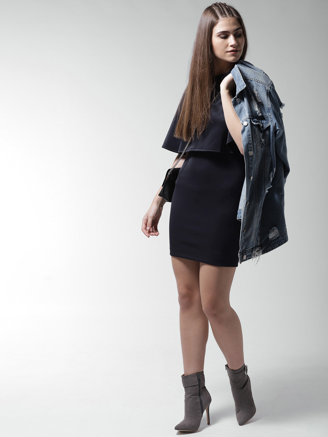 La Zoire Women Navy Blue Cape Bodycon Dress