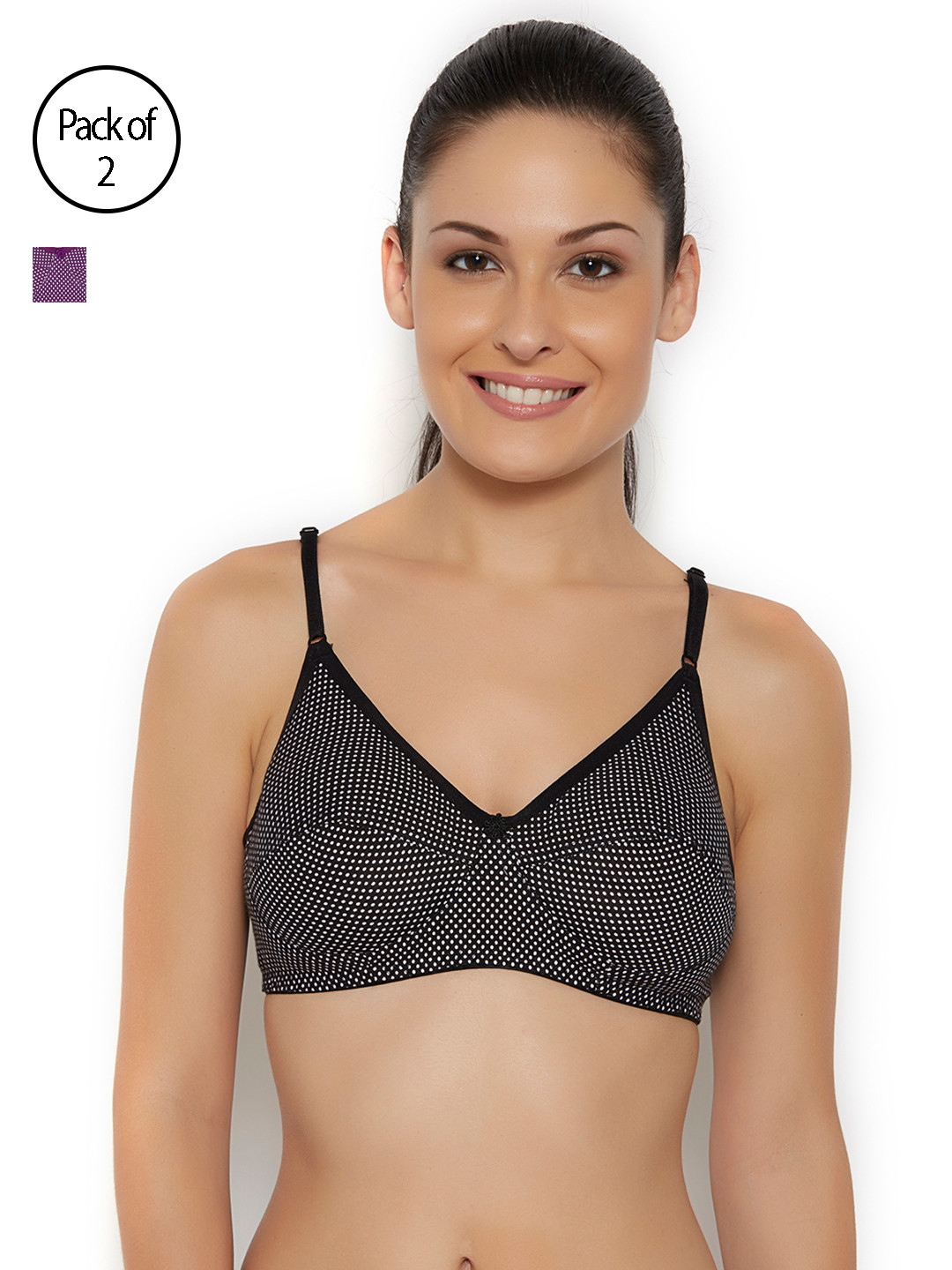 Floret Women Pack Of 2 Printed Non-Wired Non Padded T-shirt Bra NOORI_BLACK