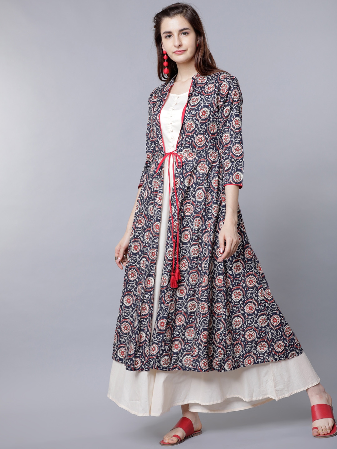 vishudh navy blue printed maxi dress