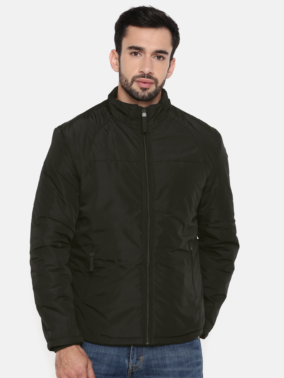 The Indian Garage Co Men Black Solid Lightweight Padded Jacket
