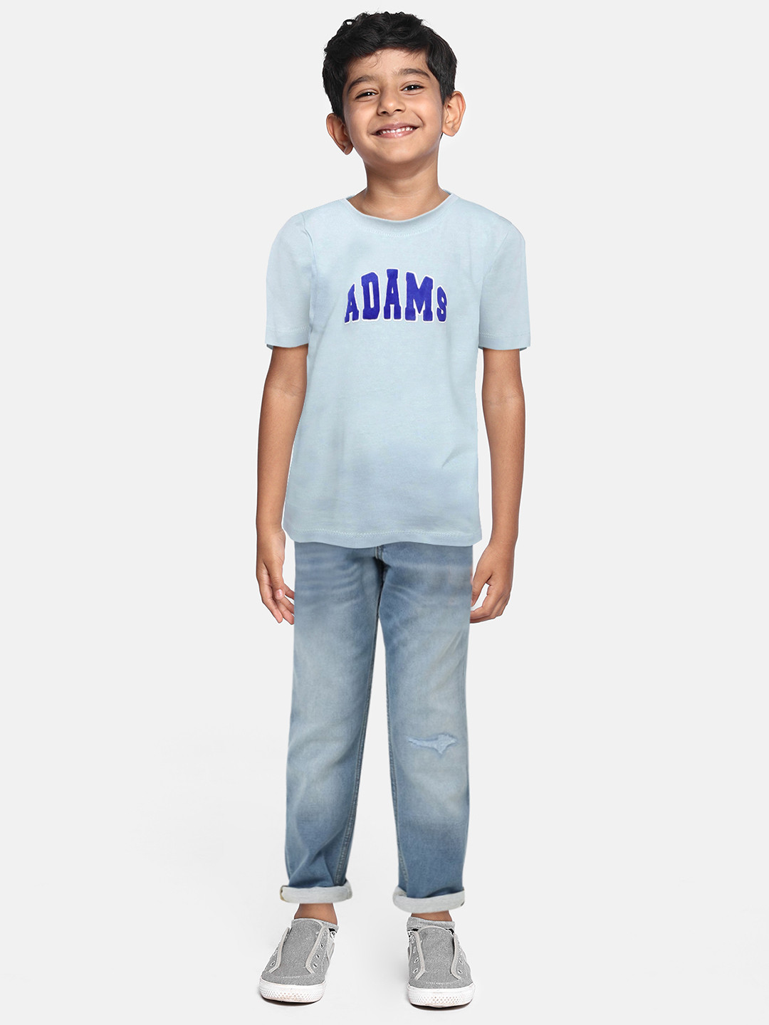 Adams kids Boys Blue Solid Round Neck Pure Cotton T-shirt