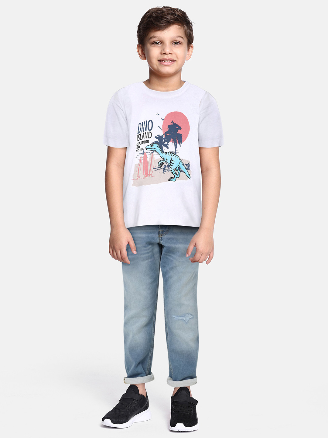 Adams kids Boys White Printed Round Neck T-shirt