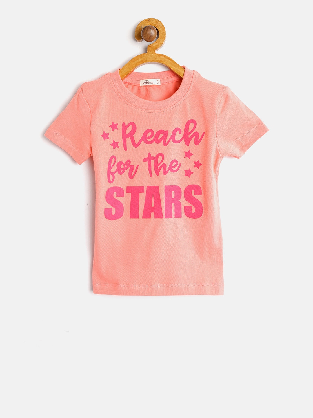 Adams kids Girls Peach-Coloured Printed Round Neck T-shirt