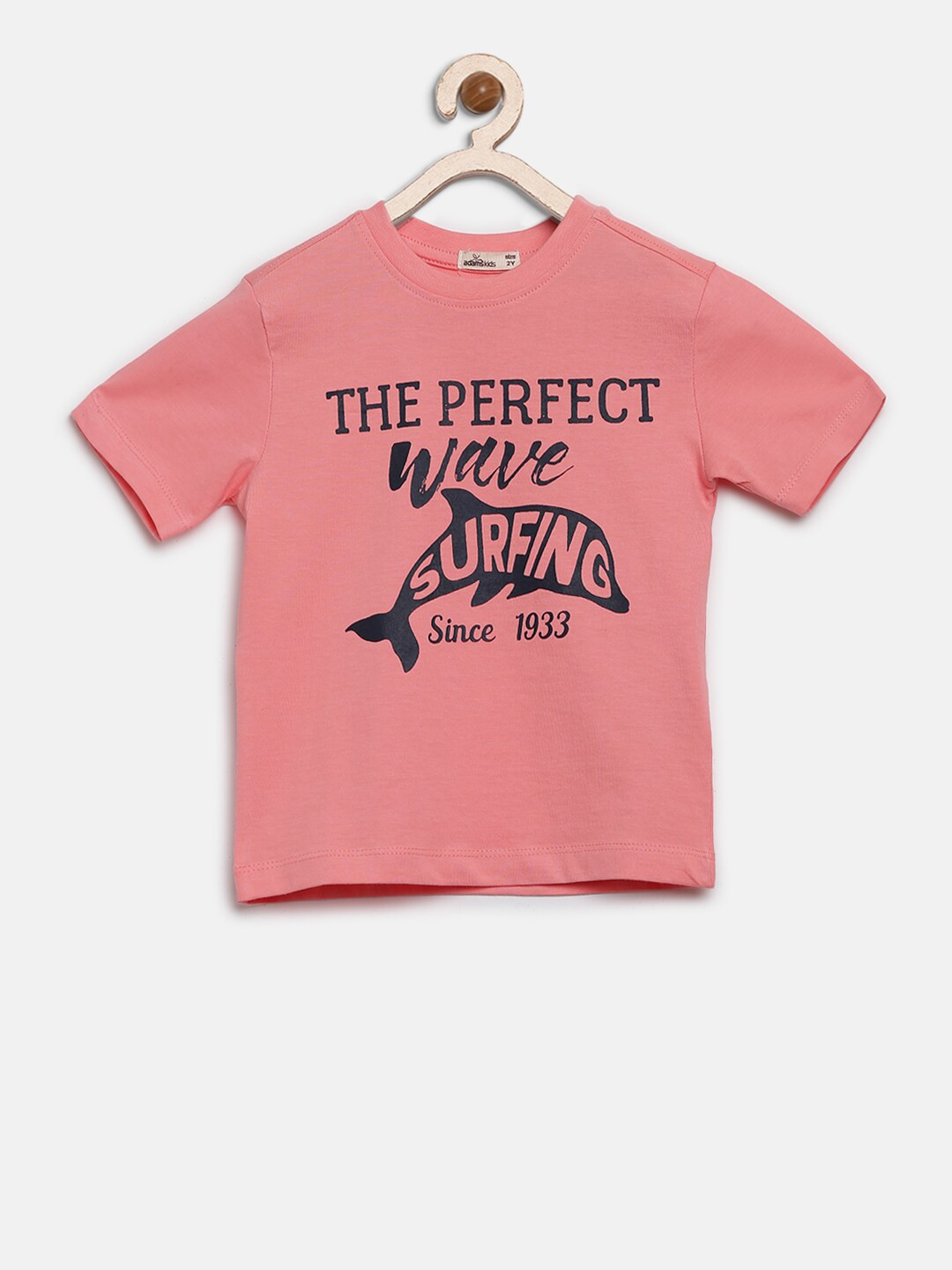 Adams kids Boys Pink Printed Round Neck Pure Cotton T-shirt