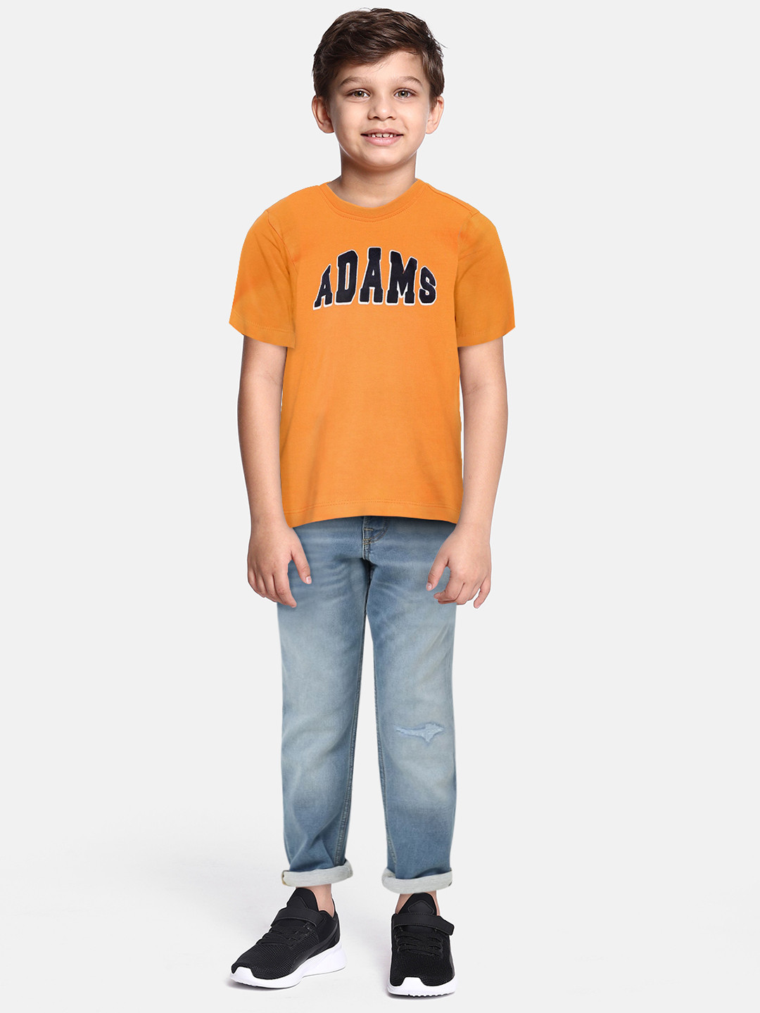 Adams kids Boys Orange Printed Round Neck Pure Cotton T-shirt