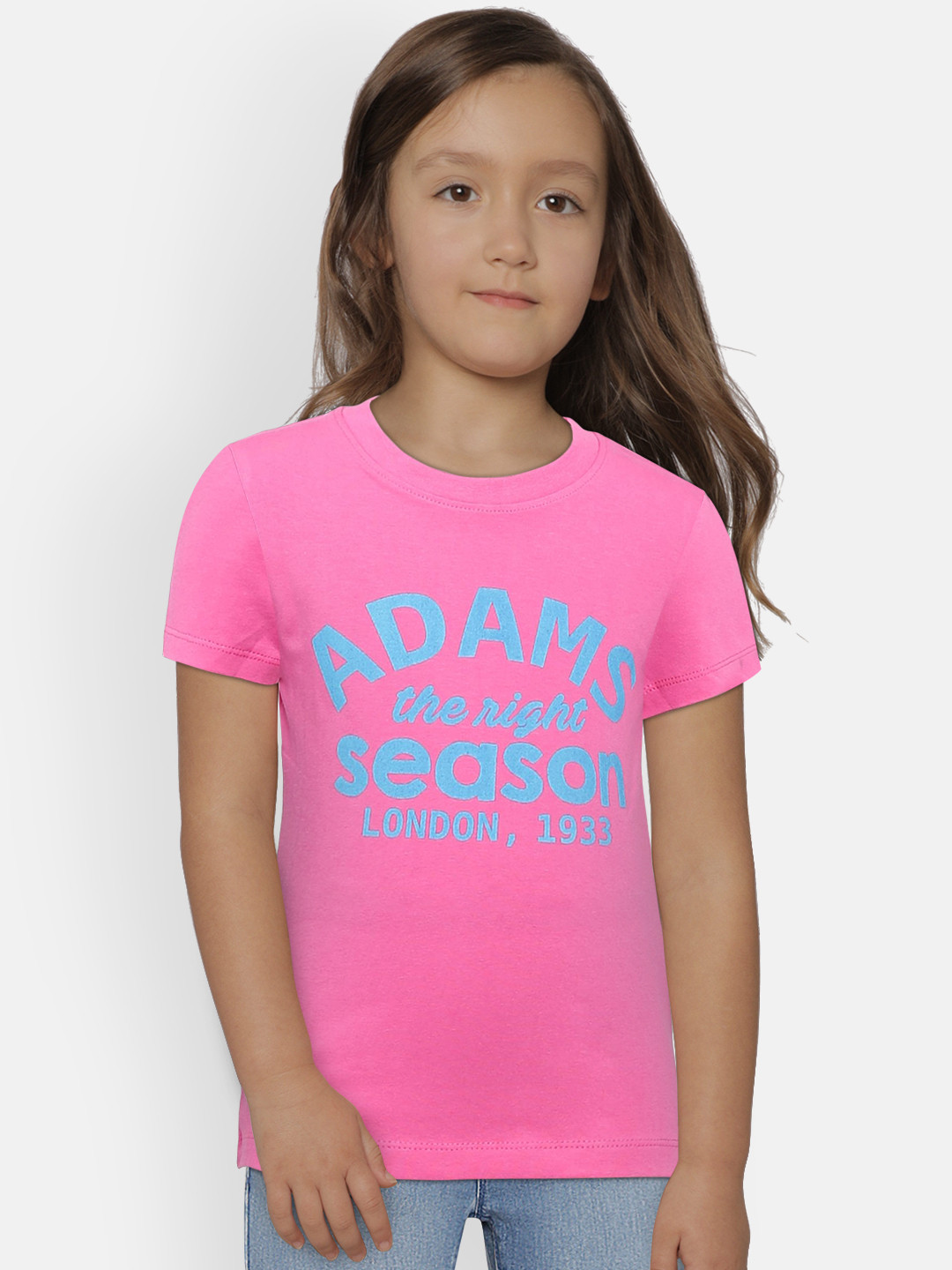 Adams kids Girls Pink Printed Round Neck T-shirt