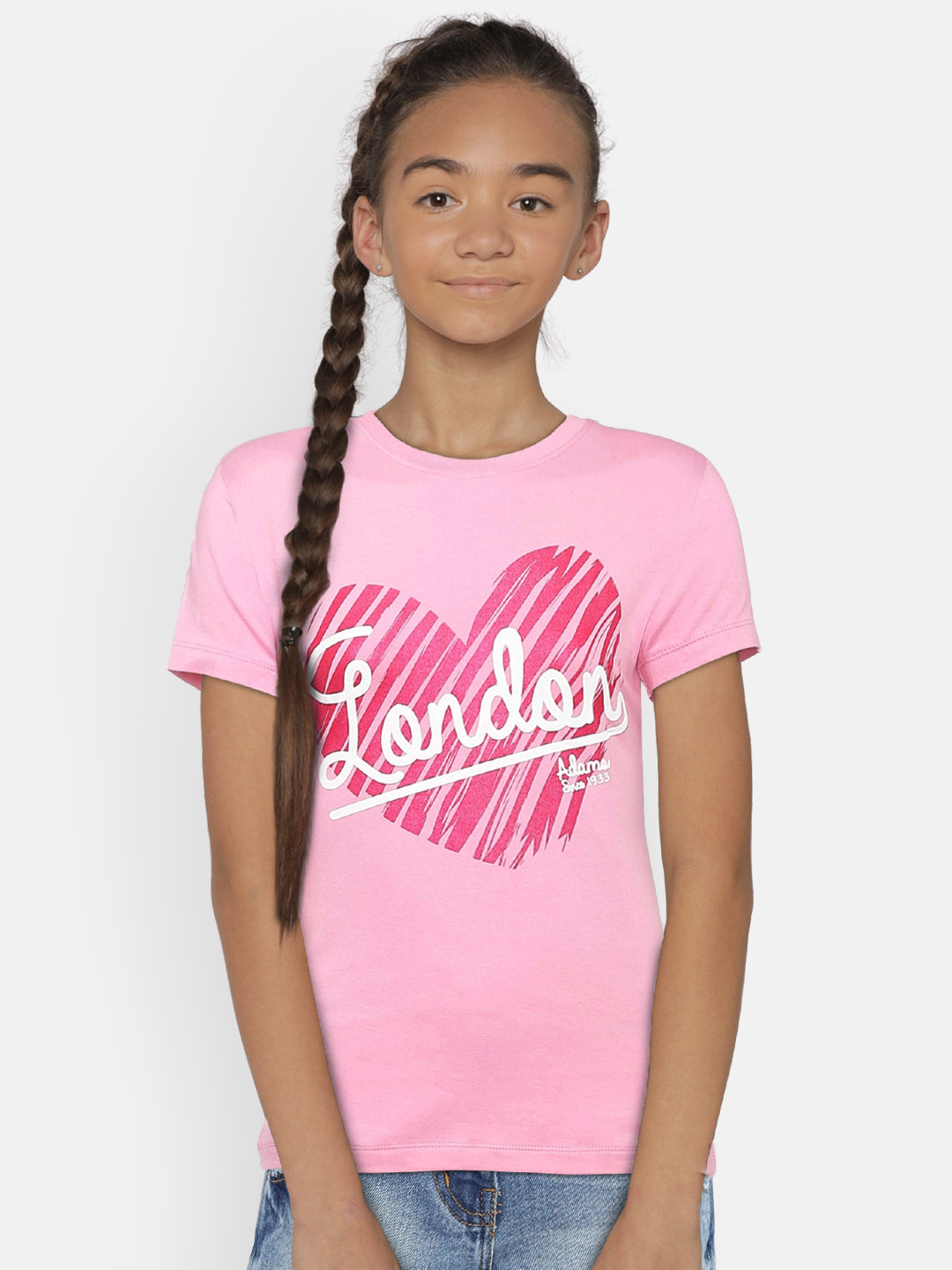 Adams kids Girls Pink Printed Round Neck T-shirt