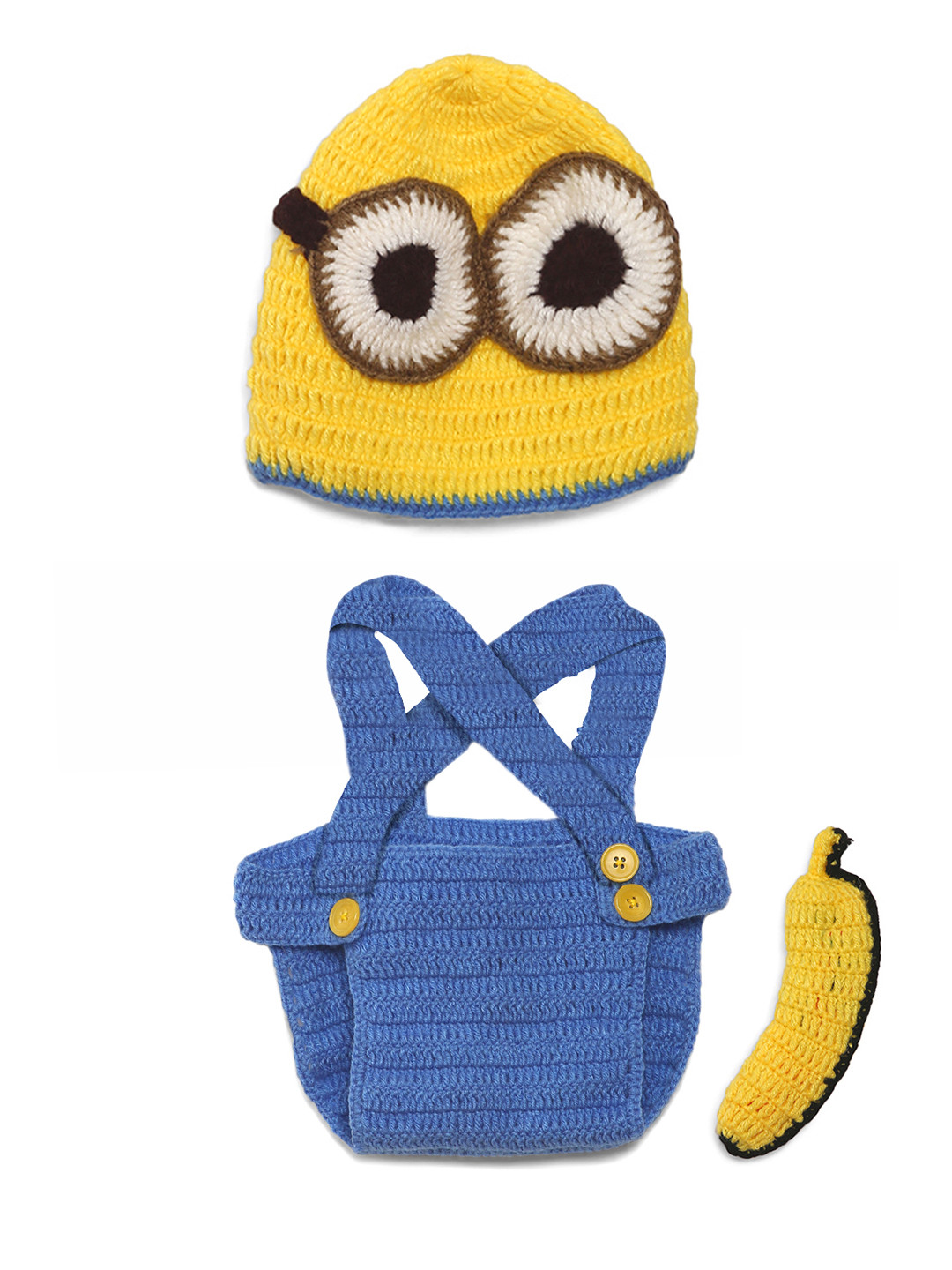 CHUTPUT Kids Yellow & Blue Self Design Woolen Beanie