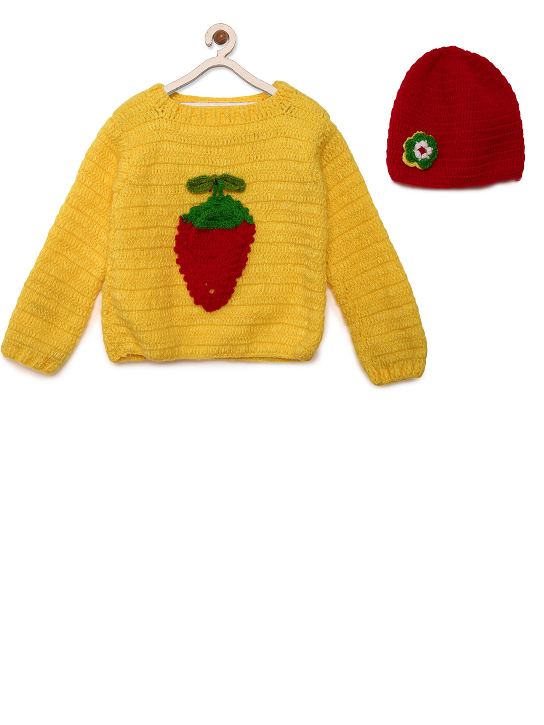 CHUTPUT Unisex Yellow Self Design Pullover with a Beanie Cap