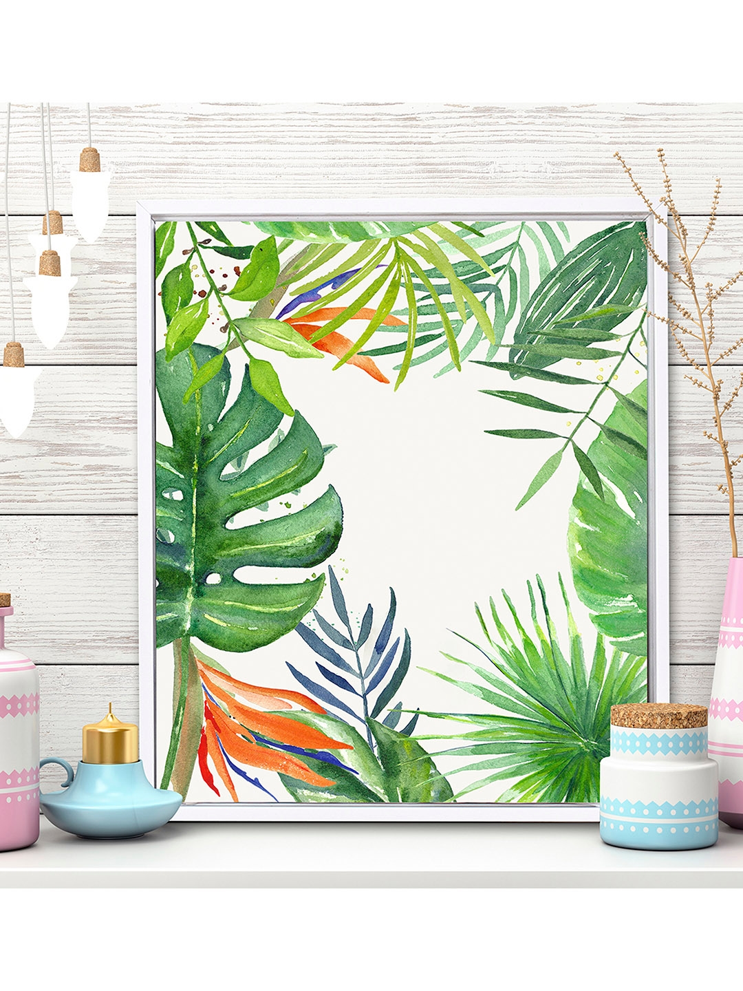 Buy Art Street White & Green Tropical Wall Painting - Wall Art for ...